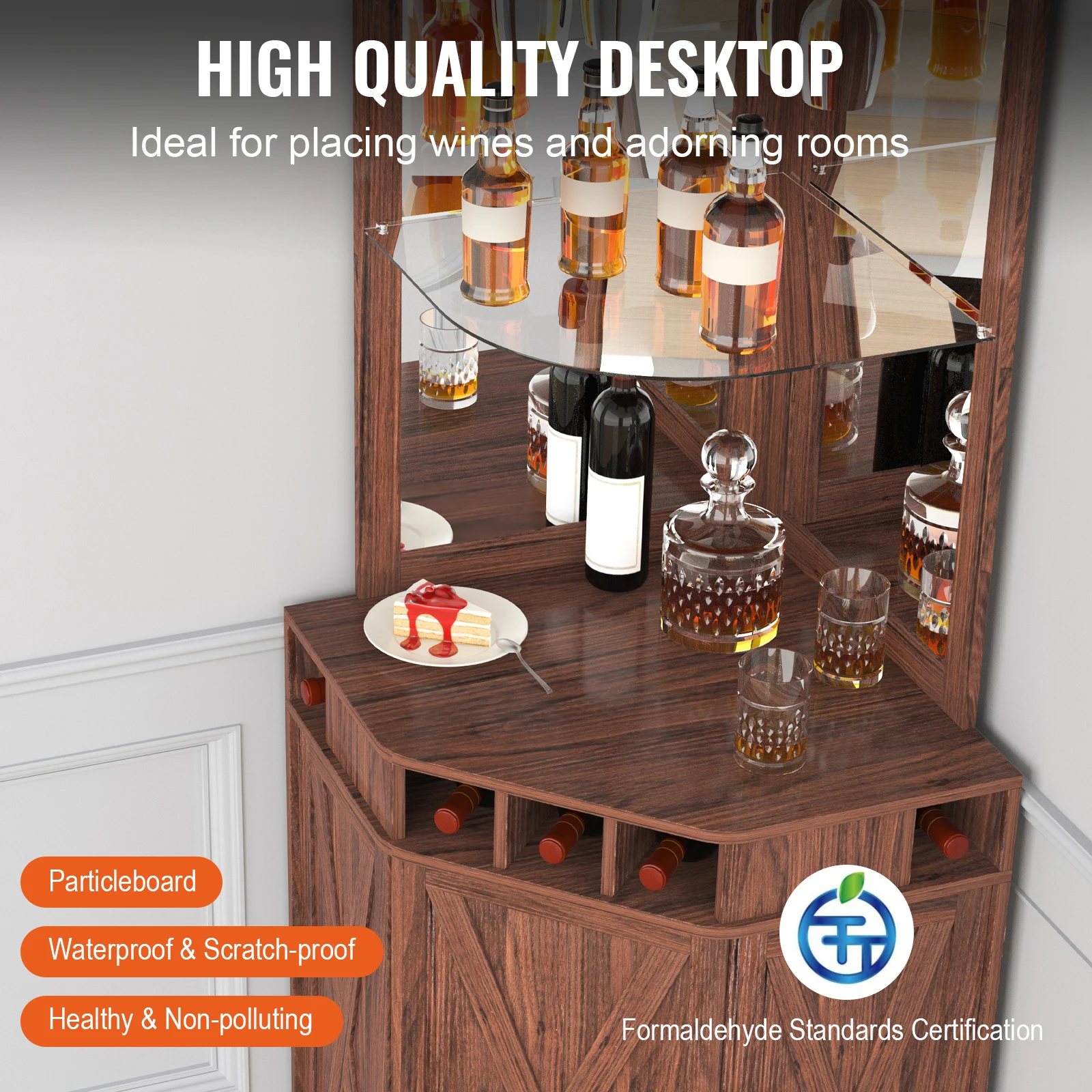 Corner Industrial Bar Cabinet Wine Table for Liquor & Glasses Sideboard Buffet Cabinet with Glass Holder Black Walnut - Image 6