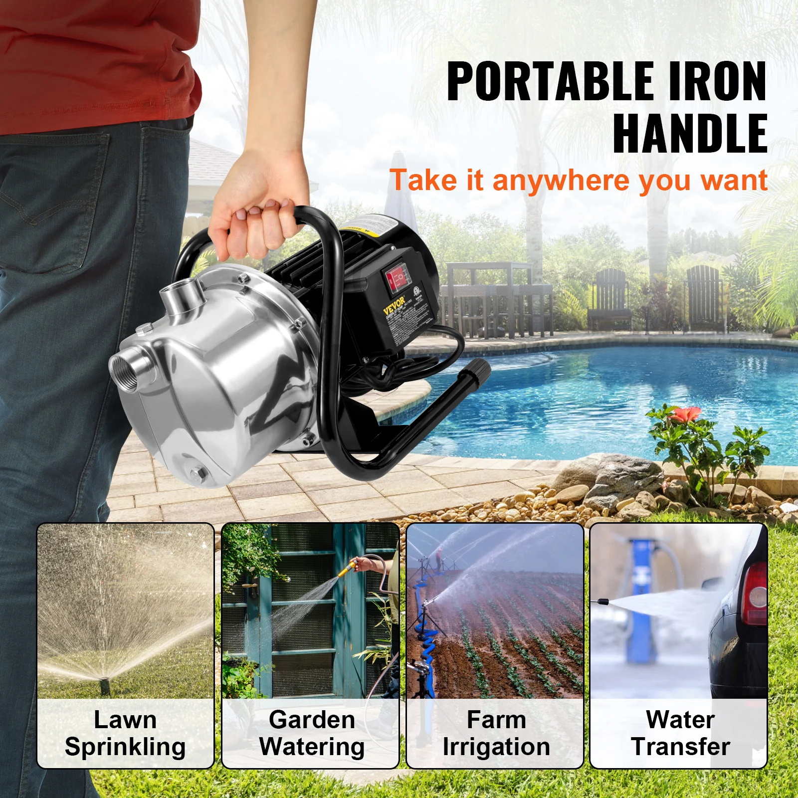 Shallow Well Pump 1.1 HP 115V 978GPH 131ft Height 69.6psi Max Pressure Portable Sprinkler Booster Jet Pumps Irrigation - Image 5