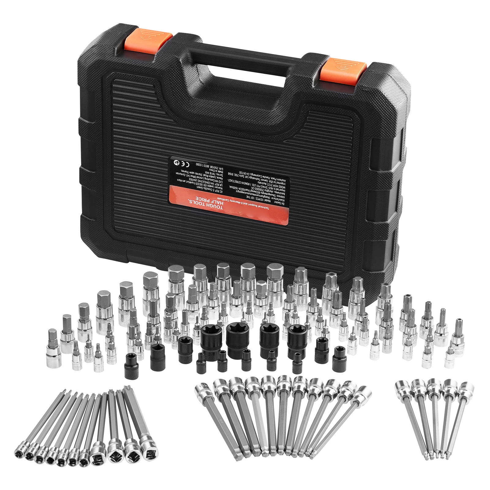 Bit Socket Set 107-Piece SAE and Metric Hex/Torx/External Torx/Tamper-Proof/Extra Long S2 Alloy Steel and Cr-V Steel