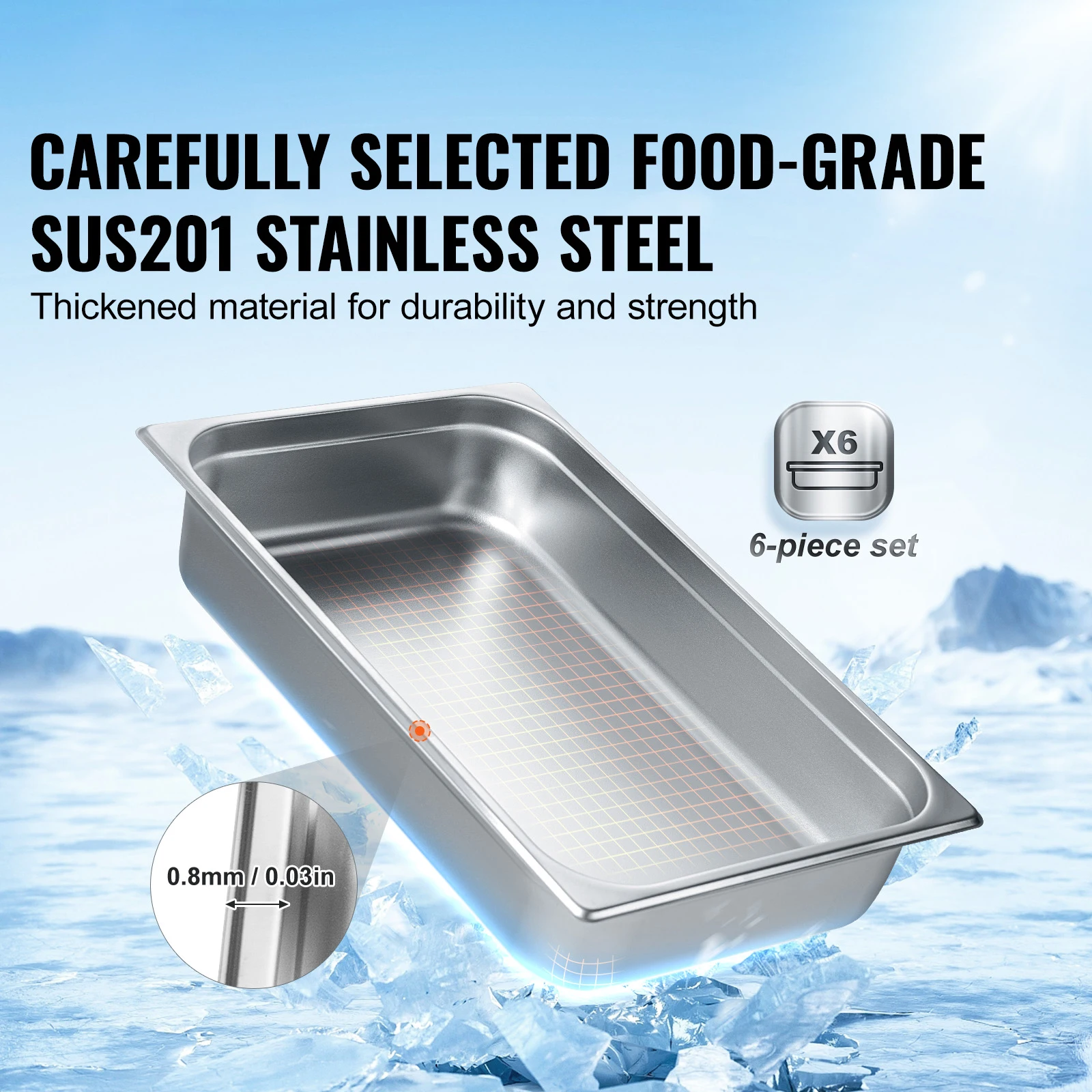 6Pack Buffet Chafing Dishes 2.5"-6"Deep Steam Table Pan Full Size 0.8mm Thick Stainless Steel Catering Storage Food Pan - Image 2
