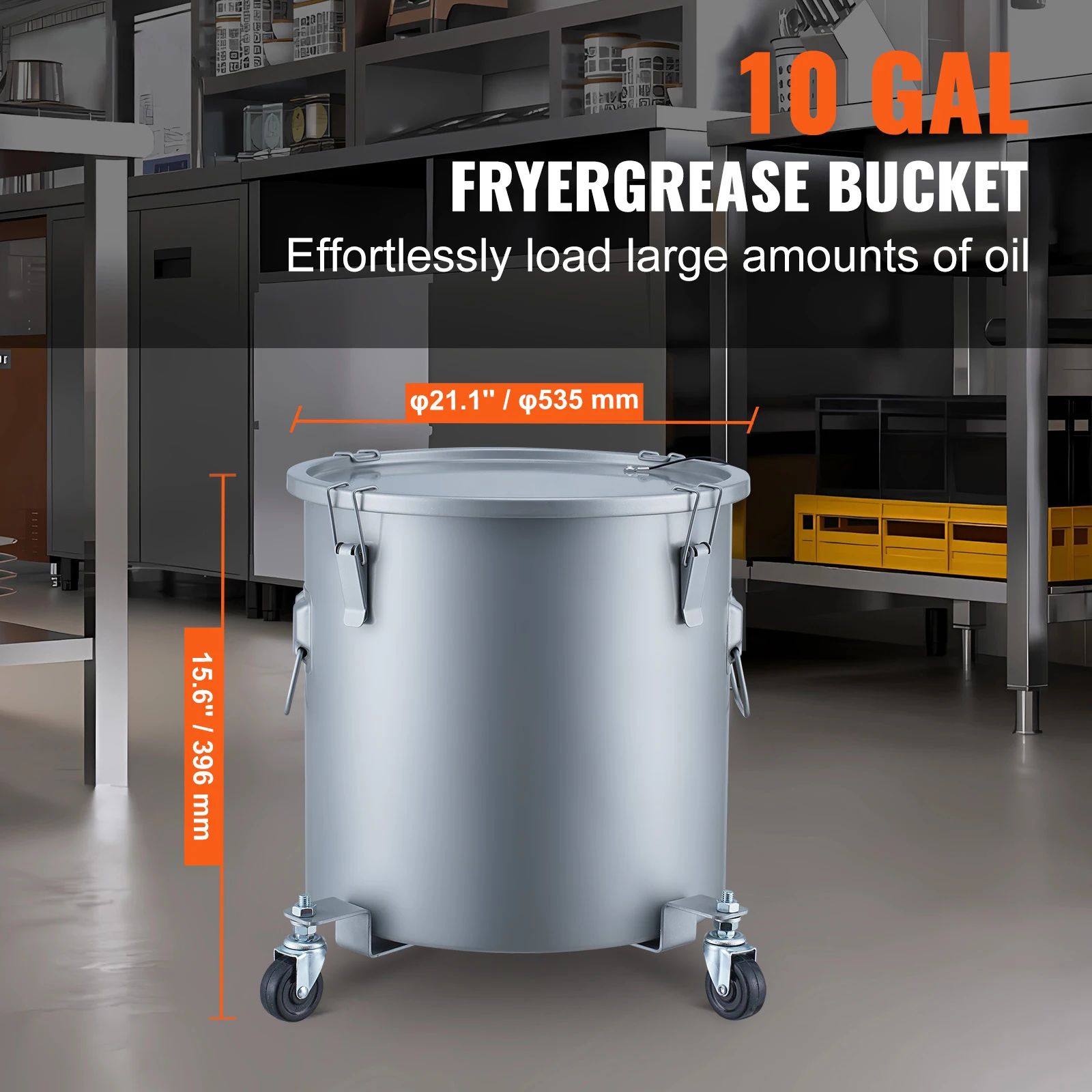 8/10/16 Gallon Fryer Grease Bucket Oil Disposal Caddy with Caster Base Rust-Proof Coating Oil Transport Container w/Lid - Image 2