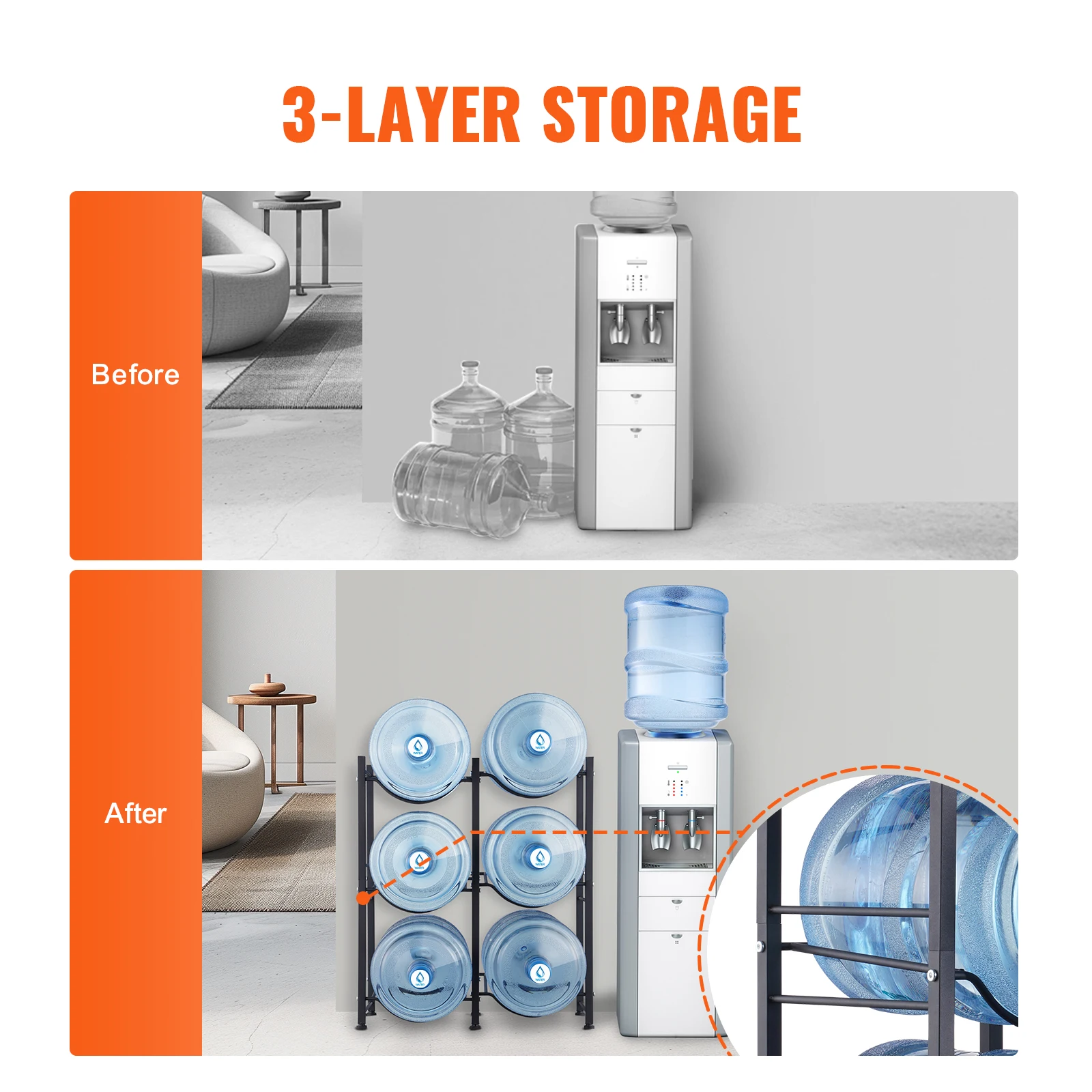 3/4/5 Tiers Water Jug Holder Iron Water Bottle Holder Double/Single Row Easy Installation for Kitchen Office Livingroom - Image 3