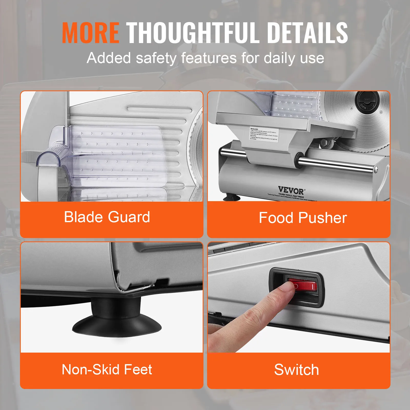 Meat Slicer Electric Deli Food Slicer SUS 420 Stainless Steel Blade and Blade Guard Adjustable Thickness for Home Use - Image 6