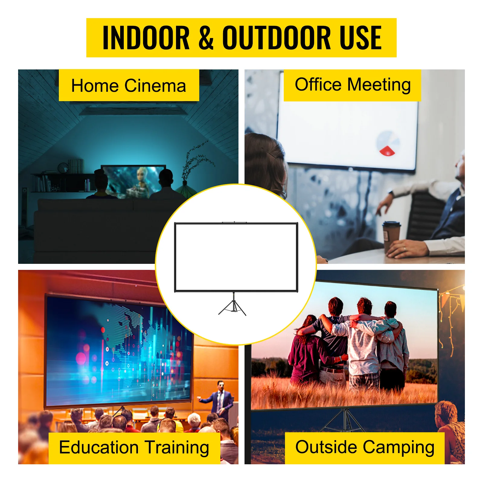 100 Inch Tripod Projector Screen with Stand 16:9 4K HD Portable Projection Home Cinema for Indoor & Outdoor Projection - Image 2