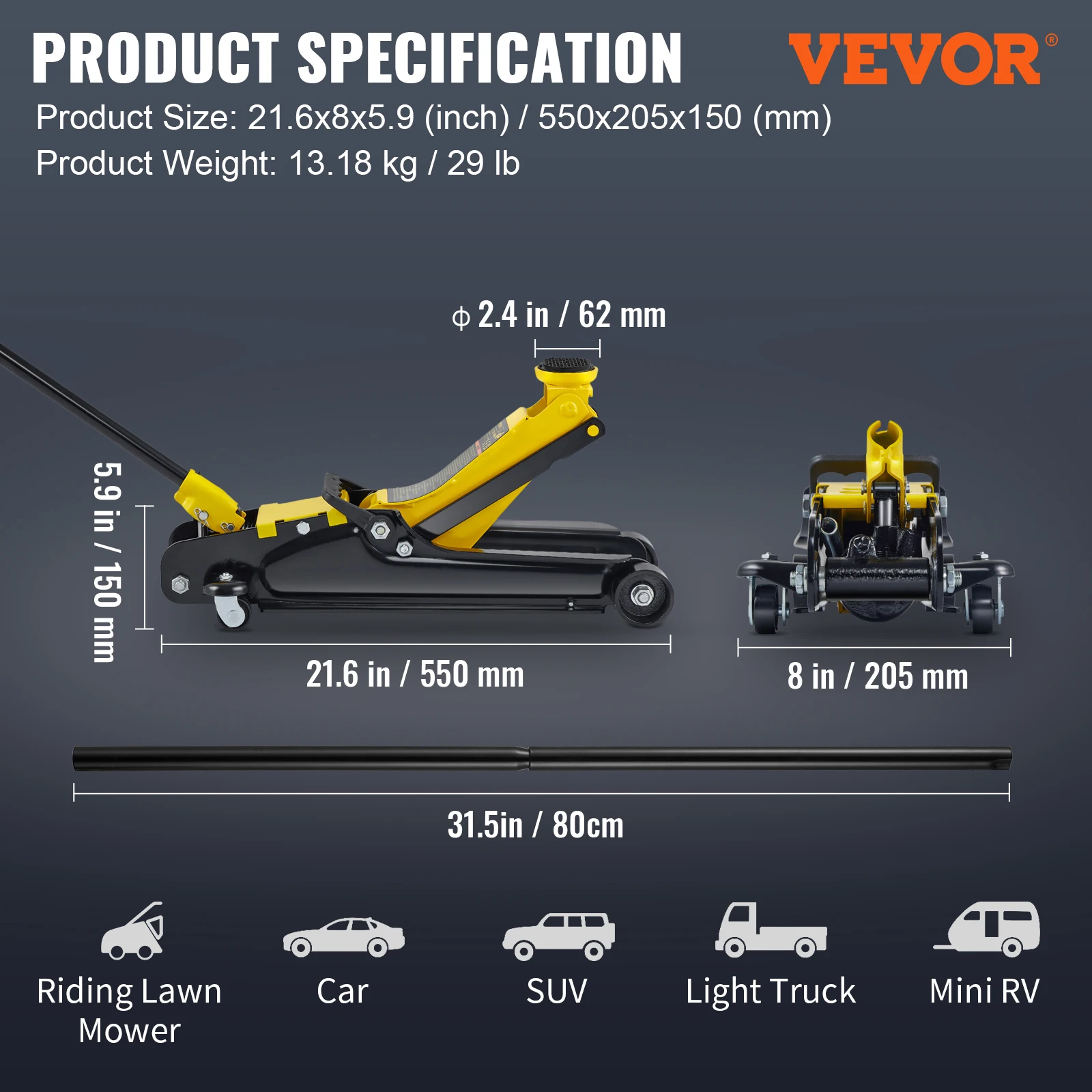 2.5T Floor Hydraulic Jack Pneumatic Low Profile Floor Jack Heavy-Duty Steel Racing Floor Jack with Piston Lift Pump - Image 7