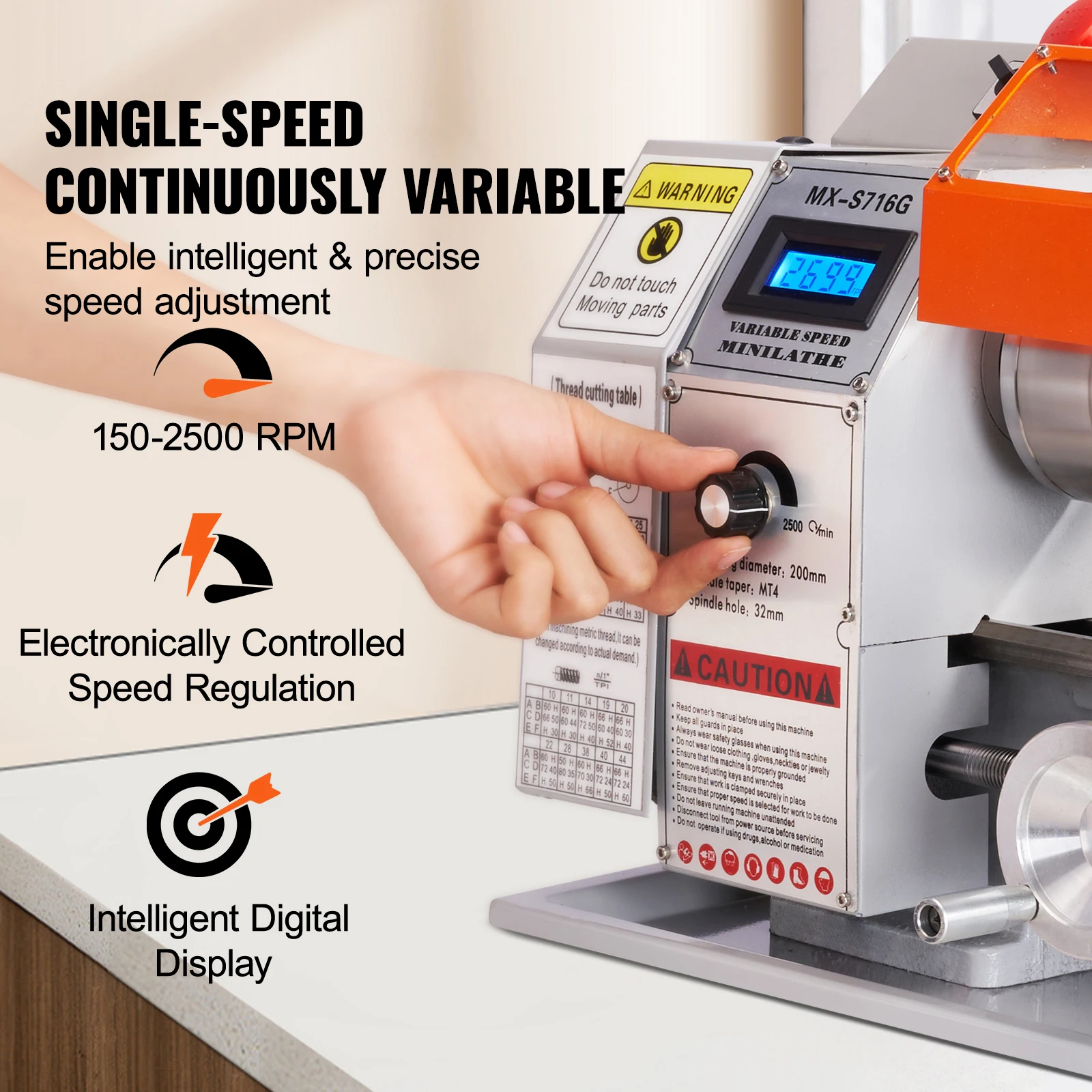 Brushless Mini Metal Lathe 7''x16'' / 180mm*400mm 800W Digital Display Continuously Variable Metalworking Turning - Image 4