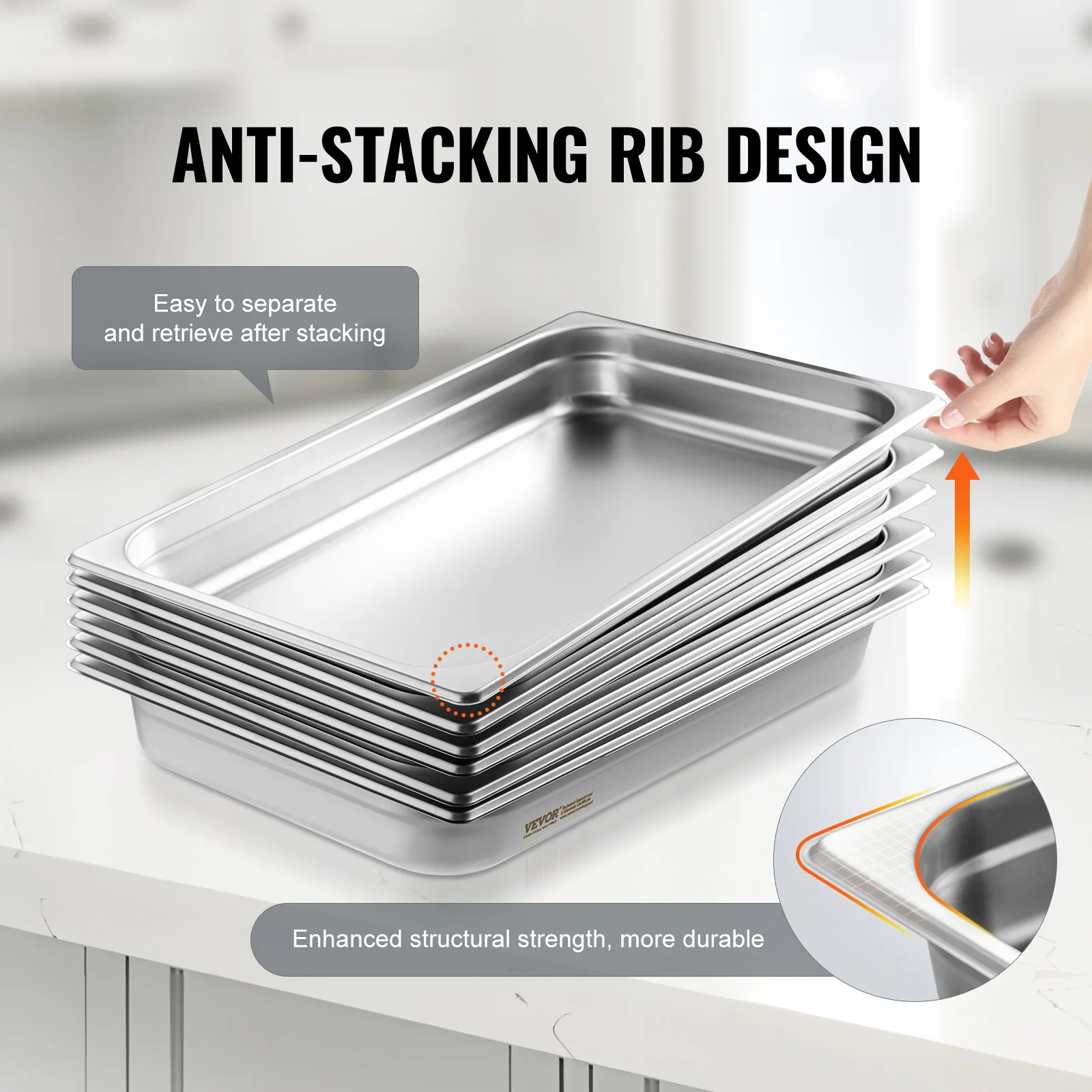6Pack Buffet Chafing Dishes 2.5"-6"Deep Steam Table Pan Full Size 0.8mm Thick Stainless Steel Catering Storage Food Pan - Image 4