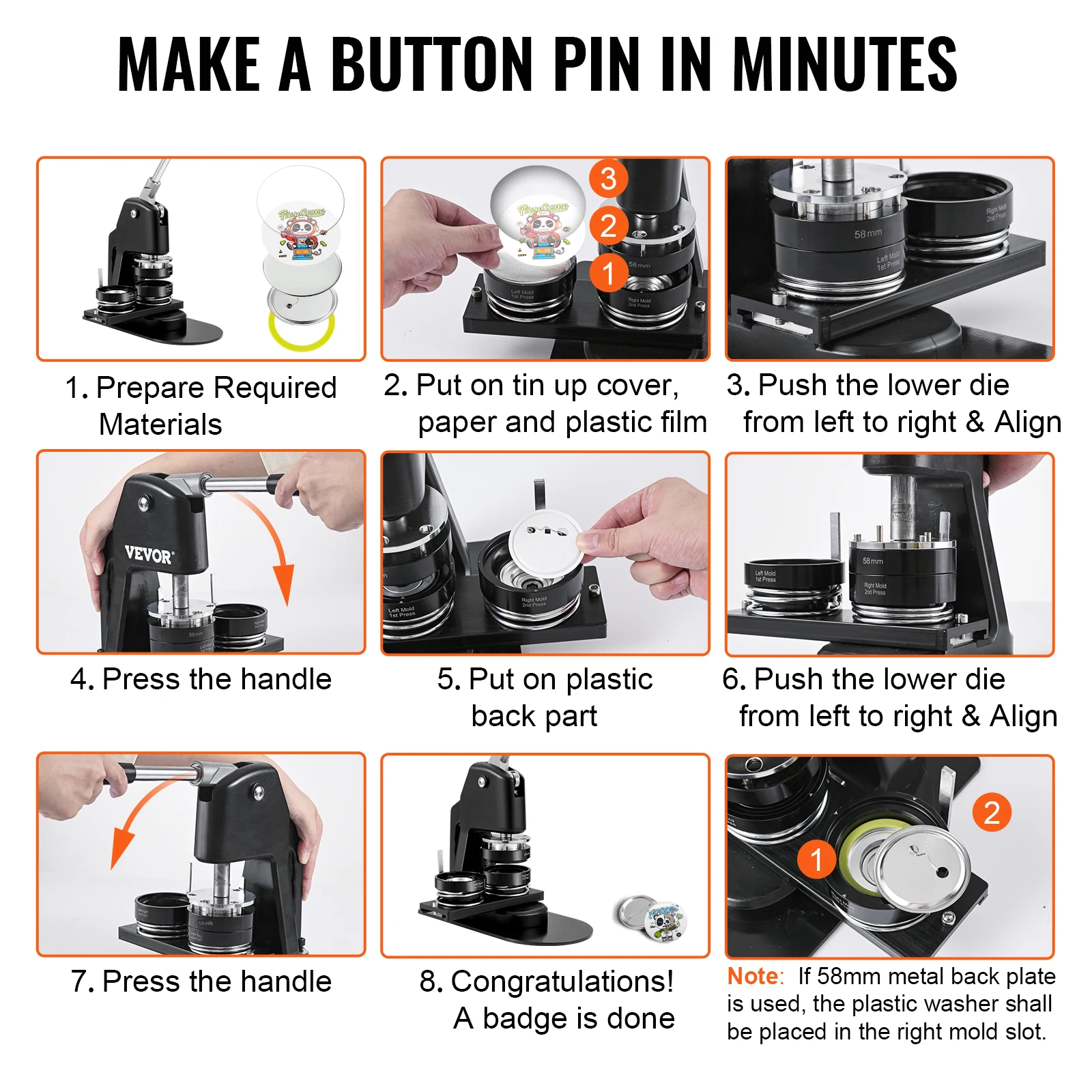 25+58MM/32+58MM Badge Maker Machine DIY Button Pin with 500Pcs Free Parts Press Kit Circle Manufacture Button Tool - Image 5