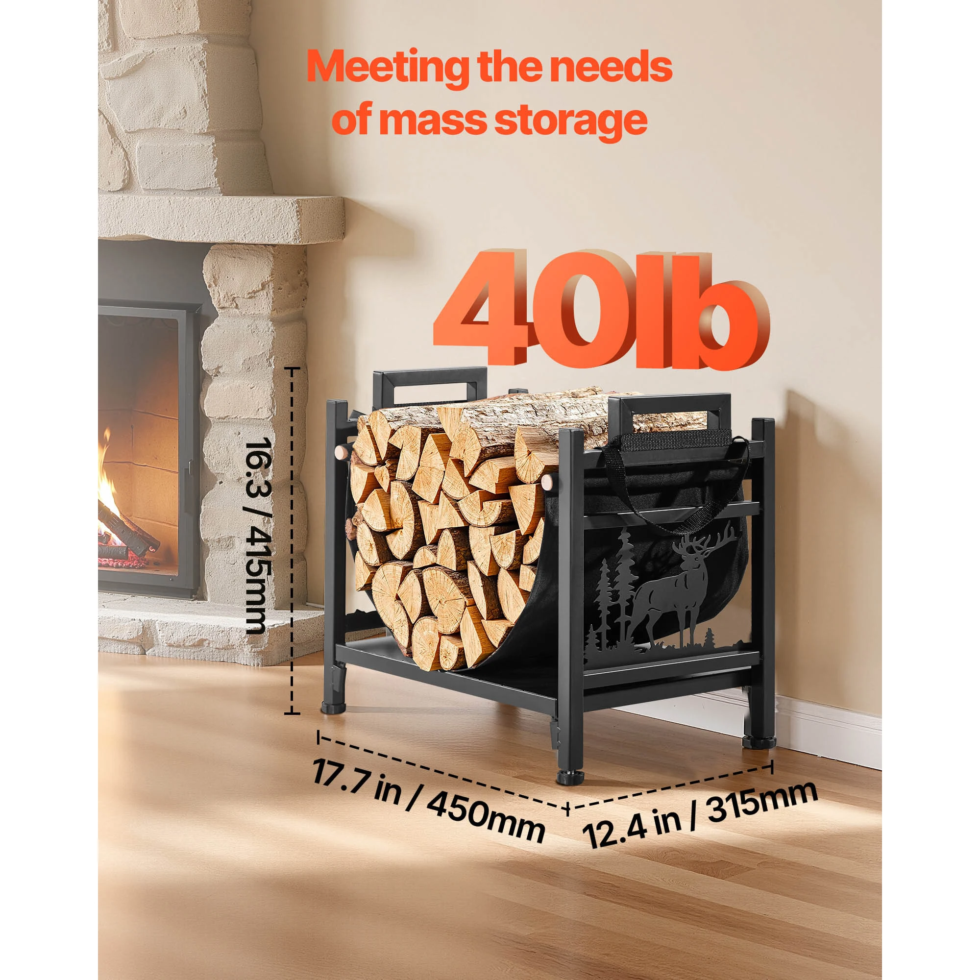 Indoor Firewood Rack 1/1.3/1.5 ft Curved Log Holder Powder-Coated Steel Firewood Holder Pile Stacker Rack for Fireplace - Image 4