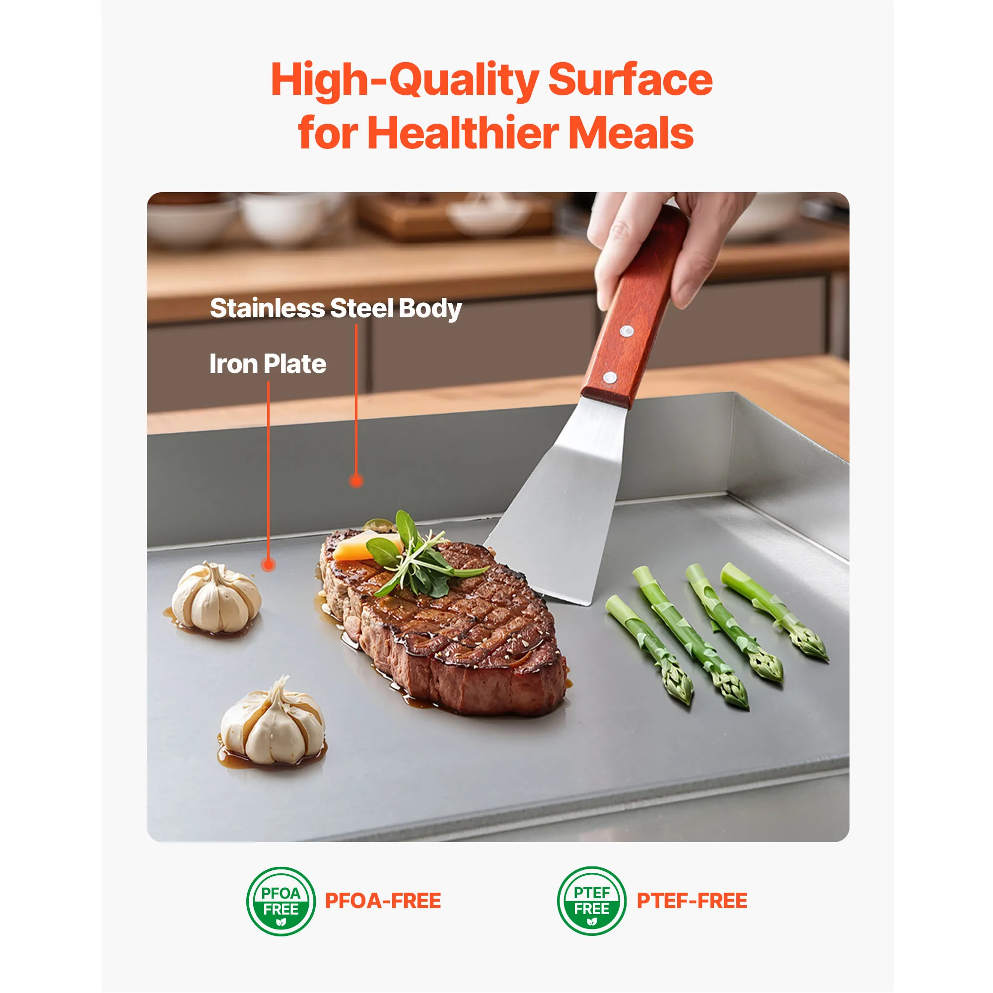 Commercial Electric Griddle 50-300°C Adjustable Temp Control, Stainless Steel Countertop Flat Top Grill for Steak, Panc - Image 5