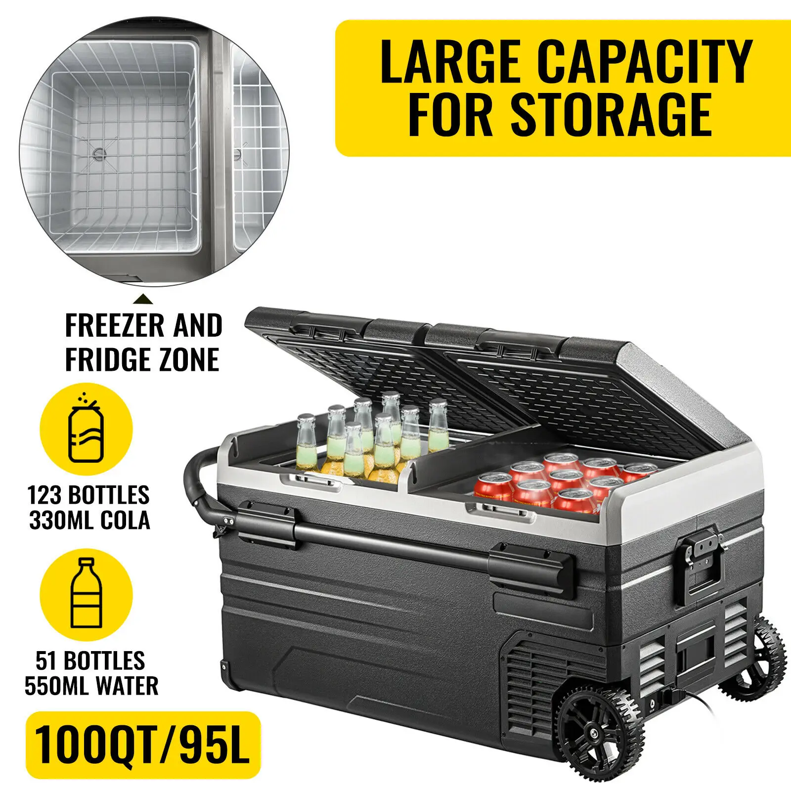 75L 95L Small Car Fridge Portable Mini Dual Storage Zone Refrigerator Compressor Truck Freezer Cooler for Home Use - Image 4