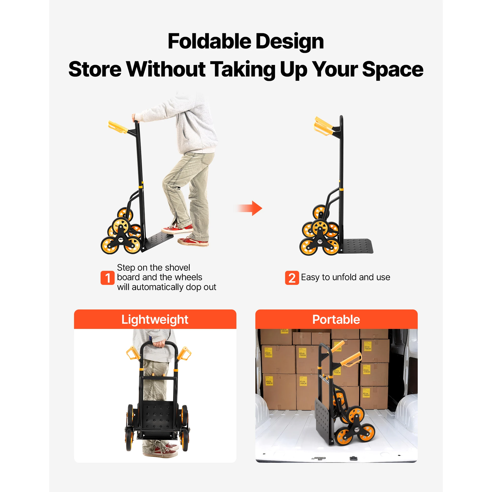 440/770 lbs Folding Hand Truck Dolly with 6 Wheels & 2 Elastic Ropes Stair Climbing Cart for Shopping Moving Warehouse - Image 4