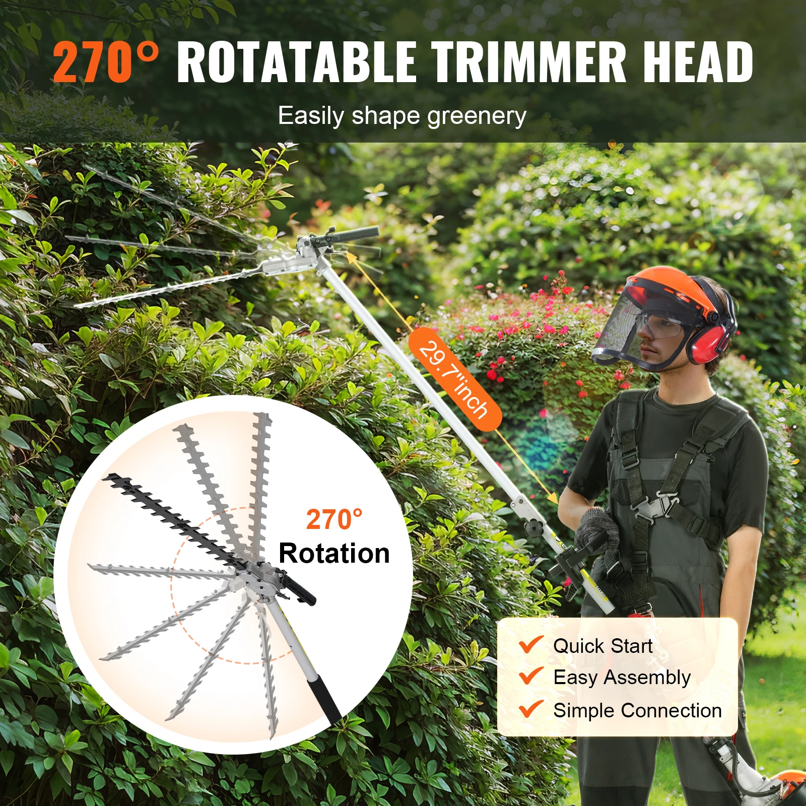 26CC 5-in-1 Multi-Functional Trimming Tools Gas Hedge Trimmer Weed Eater String Trimmer Edger Pole Saw Chainsaw Pruner - Image 5