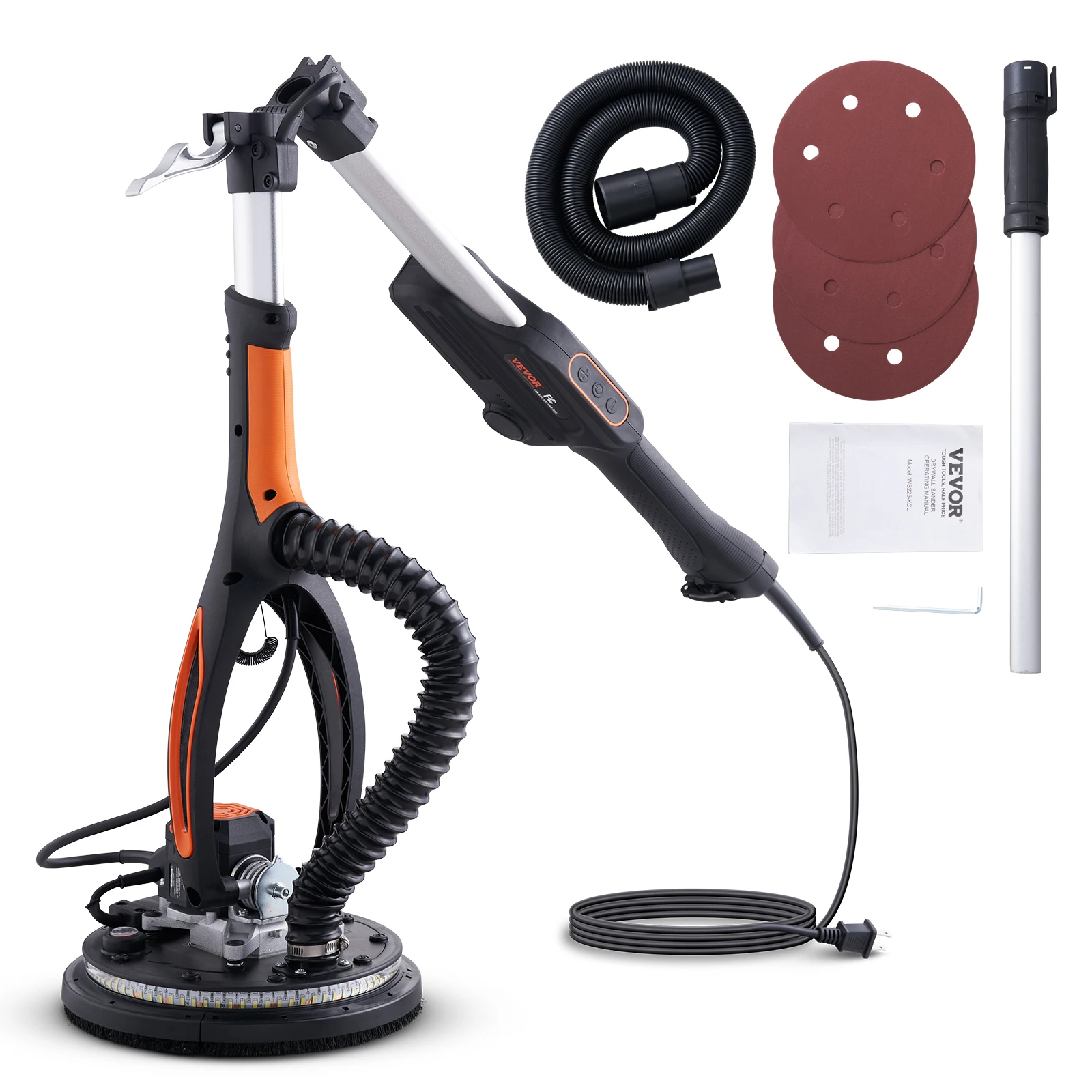800W Electric Drywall Sander Brushless Motor 1000-2300RPM Variable Speed Household Polishing Machine Wall Sand Grinder