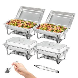 8QT Rectangle Chafing Dish 4/6 Packs Stainless Steel Chafer with Full Size Pans Catering Buffet Set Food Warmer Server