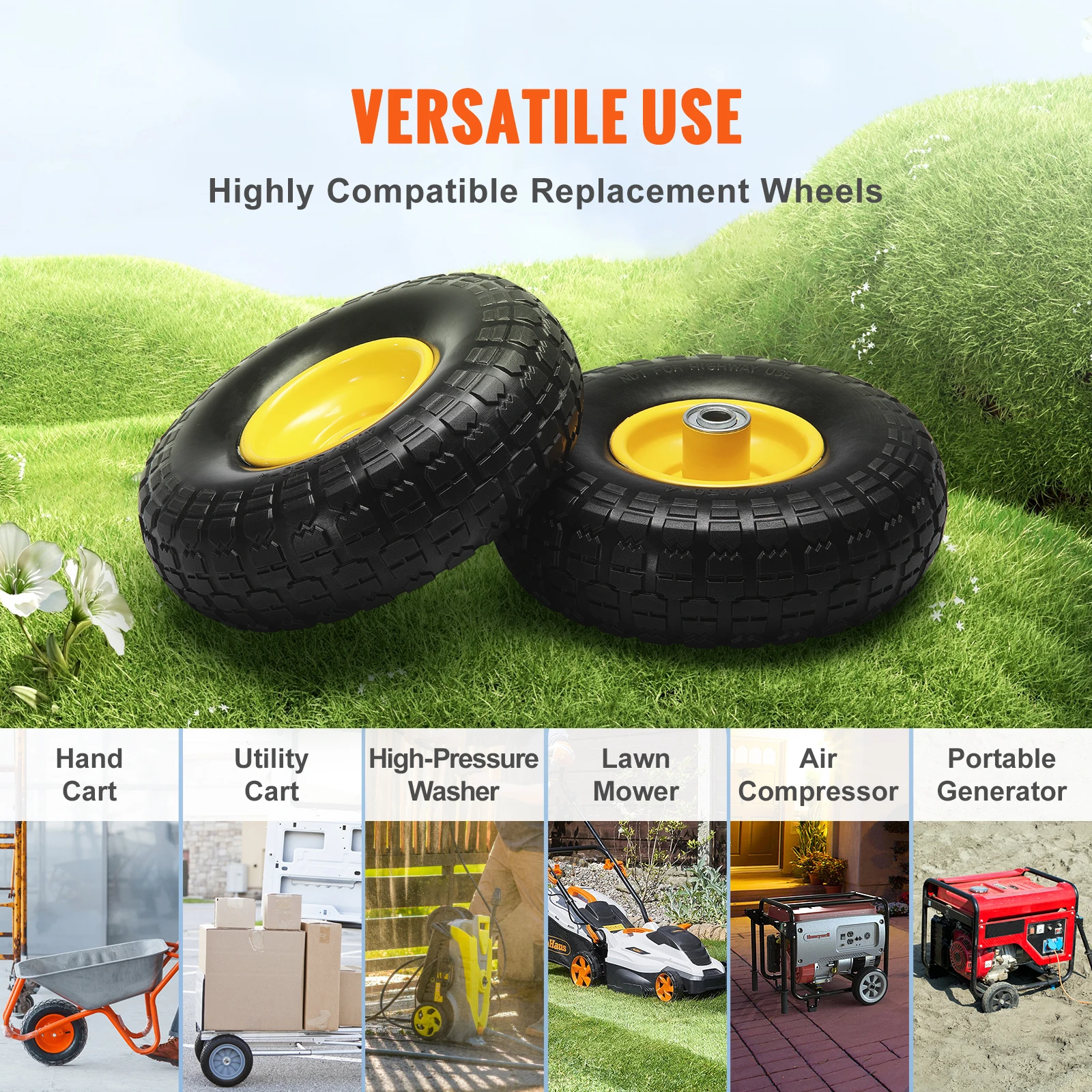 2-Pack Solid PU Run-Flat Tire Wheel 10" Flat Free Tubeless Tires and Wheels for Dollies Garden Trailers Various Carts - Image 6