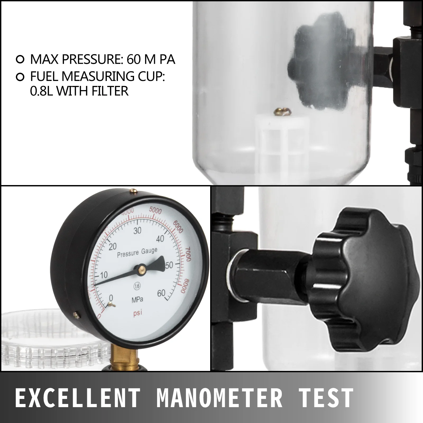 Diesel Fuel Injector Nozzles Tester with Dual Scale Gauge 6000PSI Engine Fuel Tester Repair Tool for Car Tractor Truck - Image 3