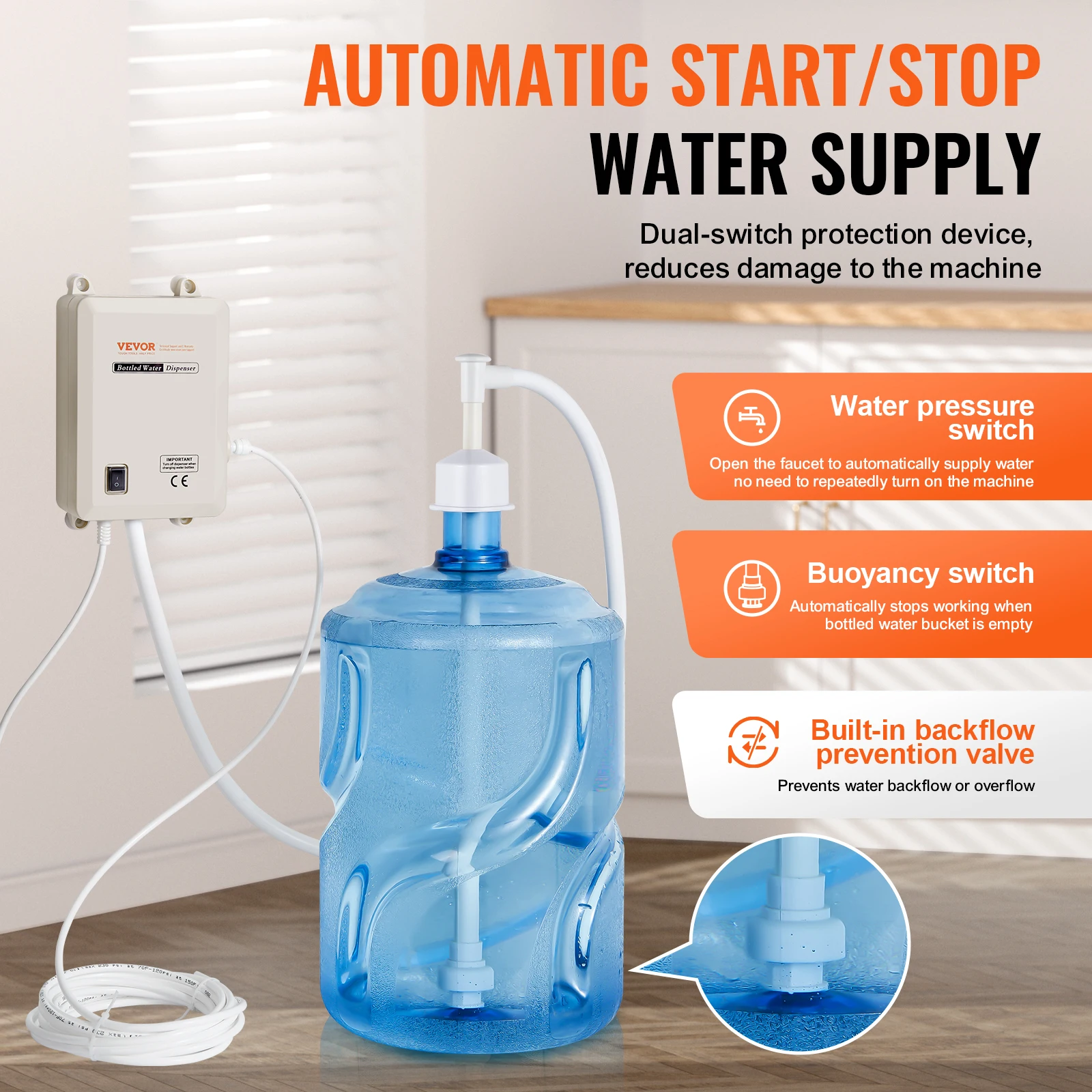 5 Gallon Bottled Water Dispenser Pump System Automatic Electric Single Inlet Compatible Use w/ Tea Machine Refrigerator - Image 4