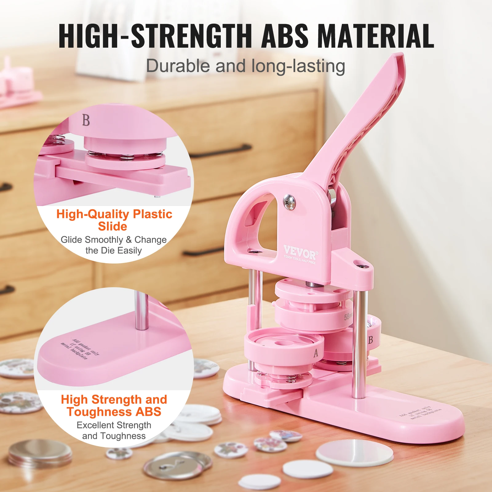 3-IN-1 Button Maker Button Maker Machine with Panda Magic Book Ergonomic Arc Handle Punch Press Kit - Image 4