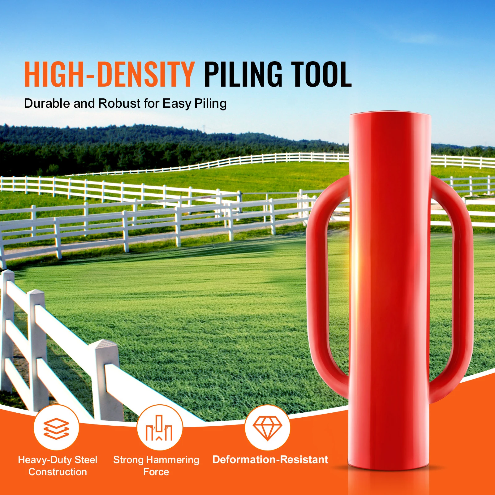 Fence Post Driver with Handle Pole Pounder Heavy Duty Carbon Steel Hand Post Rammer Fencing Hole Digger for Channel - Image 2