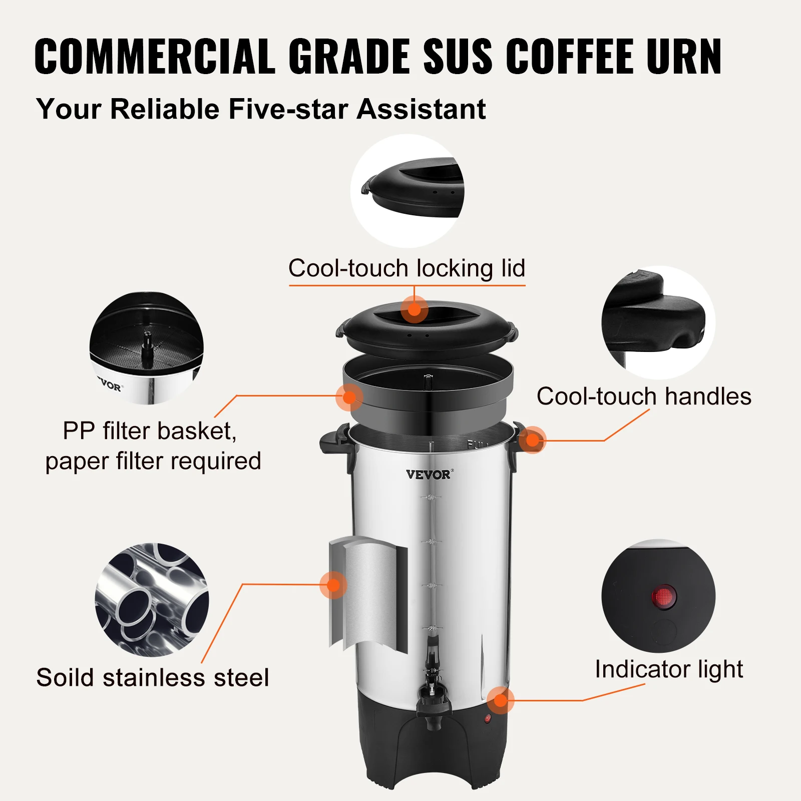 50 Cups Commercial Coffee Urn Stainless Steel Large Coffee Dispenser 1000W Electric Coffee Maker Urn For Quick Brewing - Image 6