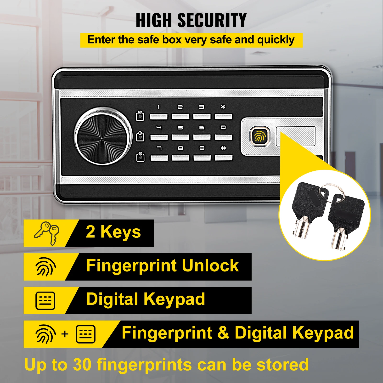 Fingerprint Locks Safe Deposit Box 0.8/1.7/2.1 Cubic Feet Digital Electronic Secret Hidden Piggy Bank for Money Guns - Image 3