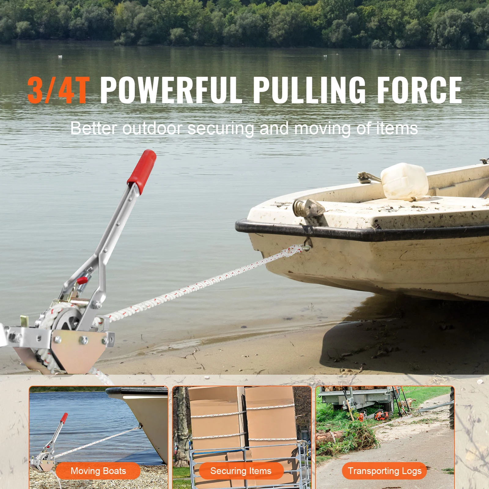 Rope Puller 3/4 T 1653lbs Pulling Capacity with 100' 0.6" diameter Rope 2 Hook Come Along Winch Heavy Duty Puller Tool - Image 2