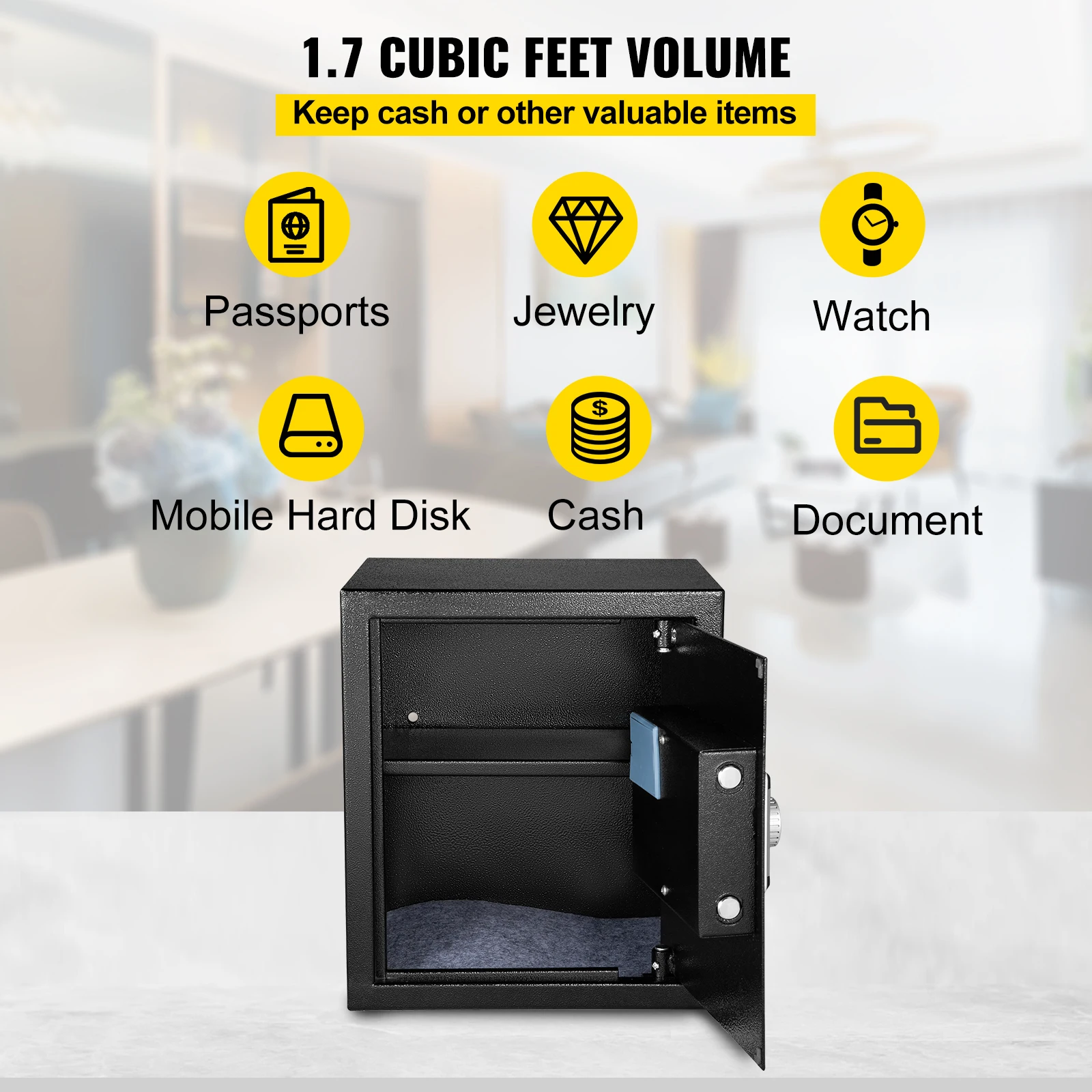 Fingerprint Locks Safe Deposit Box 1.7 Cubic Feet Digital Electronic Secret Hidden Piggy Bank for Jewelry Money Guns - Image 5