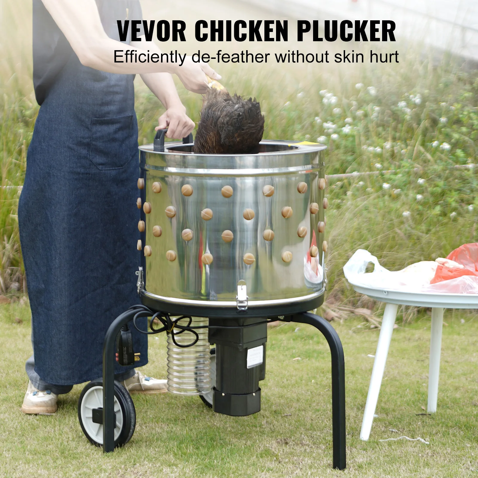 Chicken Plucker Machine 20inch Diameter Stainless Steel Drum 108 Soft Fingers 500W Poultry Plucking Debris Collection - Image 2