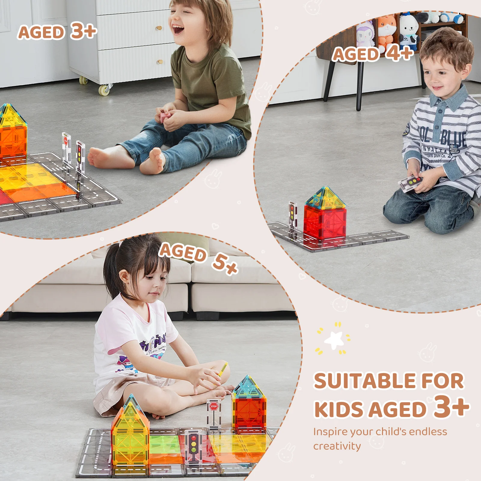 56 PCS Magnetic Tiles Magnet Building Blocks Set Construction Game Stacking Toys STEM Sensory Educational for Kids Gift - Image 4