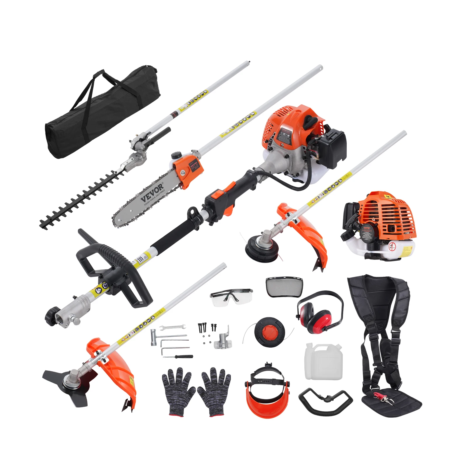26CC 5-in-1 Multi-Functional Trimming Tools Gas Hedge Trimmer Weed Eater String Trimmer Edger Pole Saw Chainsaw Pruner