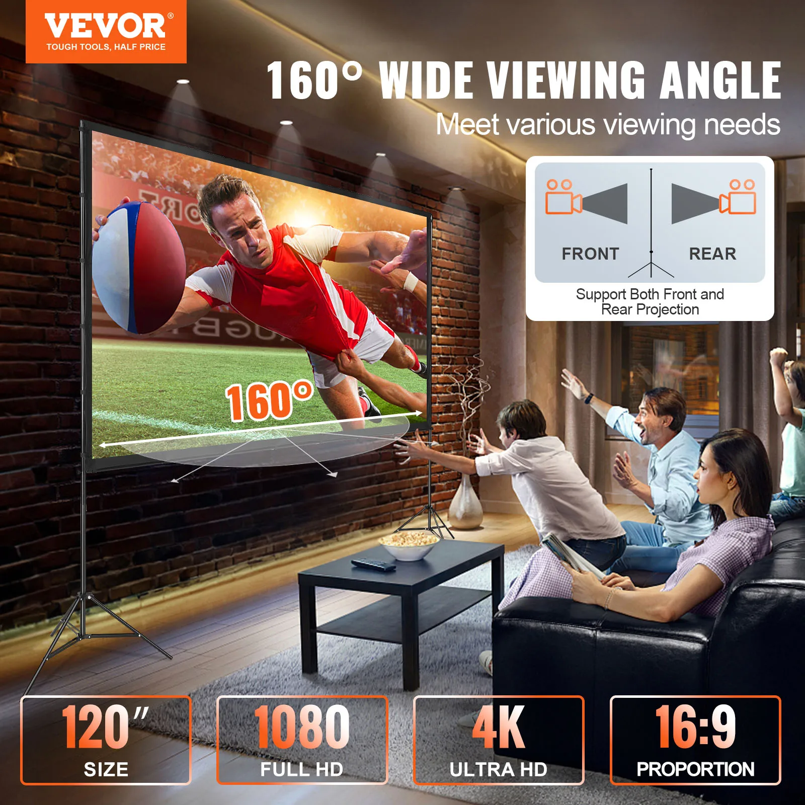 Projector Screen with Stand 100 120 150 inch 16:9 4K 1080 HD Portable Projection Screen for Home Office Theater Cinema - Image 2