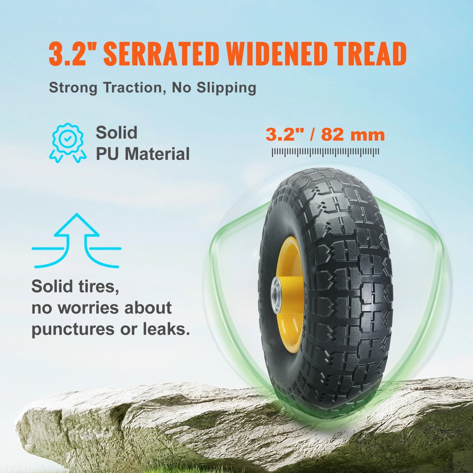 2-Pack Solid PU Run-Flat Tire Wheel 10" Flat Free Tubeless Tires and Wheels for Dollies Garden Trailers Various Carts - Image 3