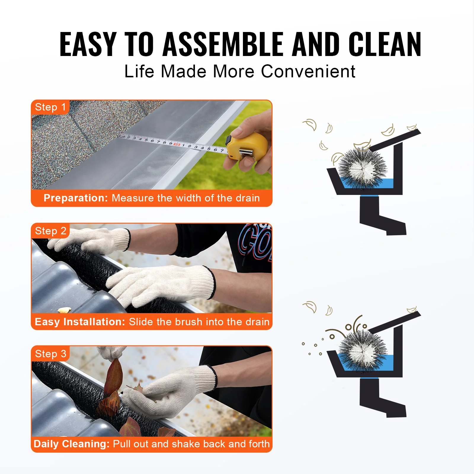 Gutter Brush 30 Ft Total Length 4.33 in Diameter Gutter Cleaning Tools Ground-Level Gutter Brush Leaf Guard for Gutters - Image 3