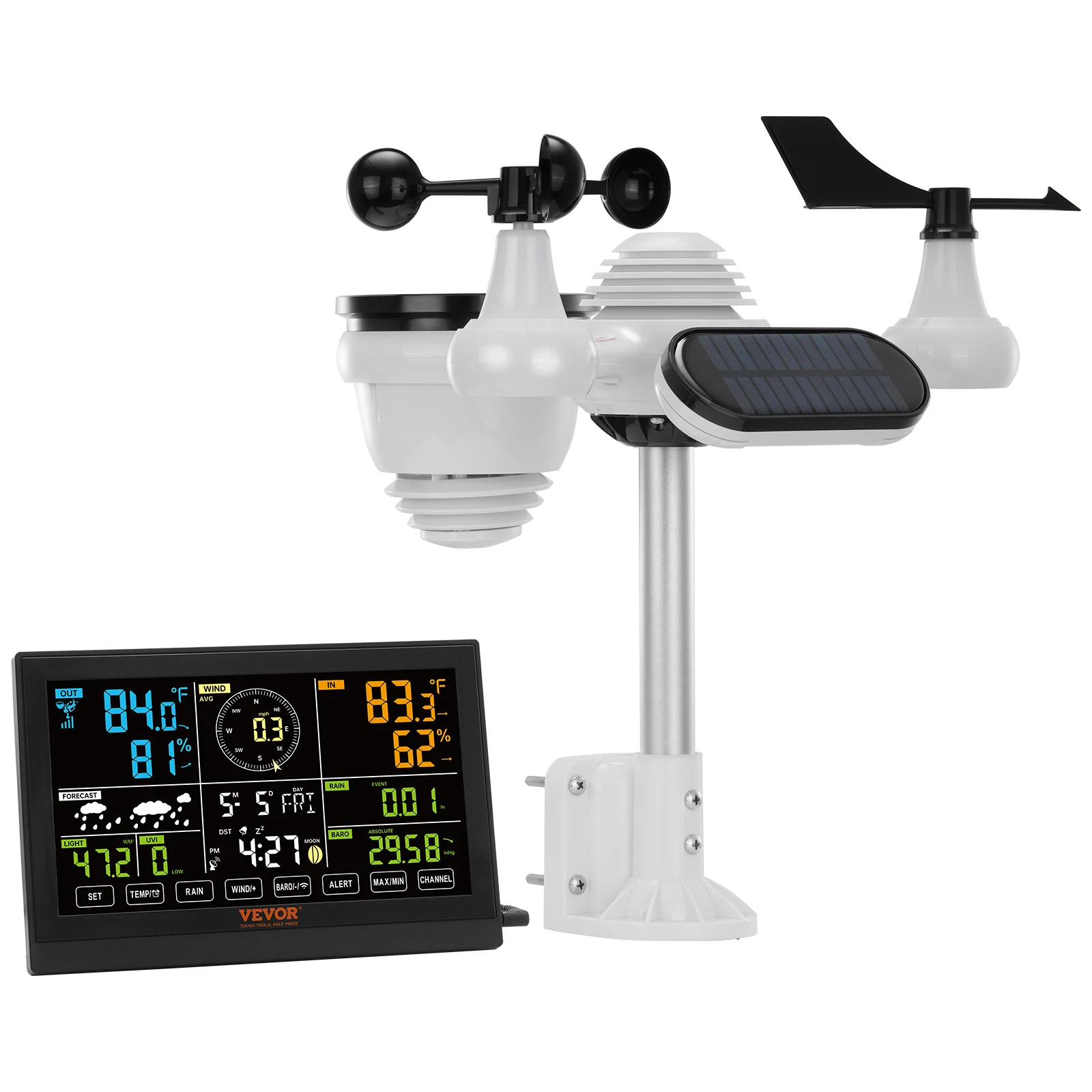 7-in-1 Wireless Weather Station 7.5in Large Color Display Digital Home Weather Station for Forecast Data, Alarm, Alerts