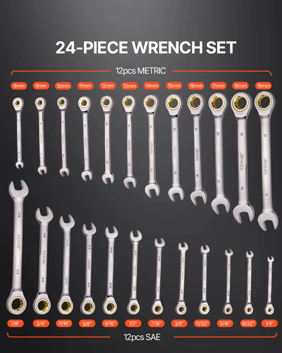 Combination Wrench Set 24/30-Piece Ratcheting Wrench Set with Organizer Rack Cr-V Steel Wrench Set SAE Metric - Image 2