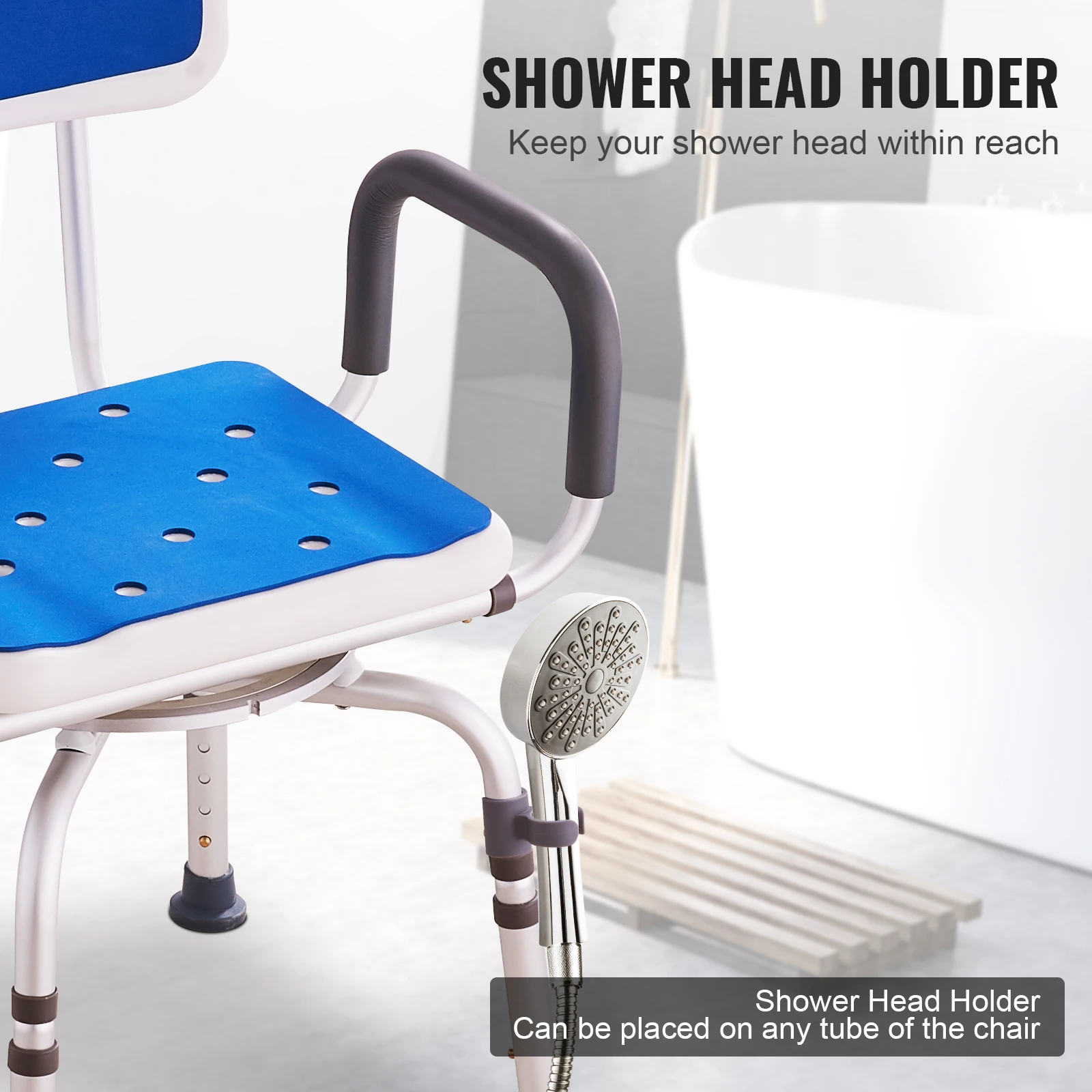 Swivel Shower Chair 360 Degree Adjustable with Armrest and Backrest for Shower or Bathtub Non-Slip for Elderly Disabled - Image 8