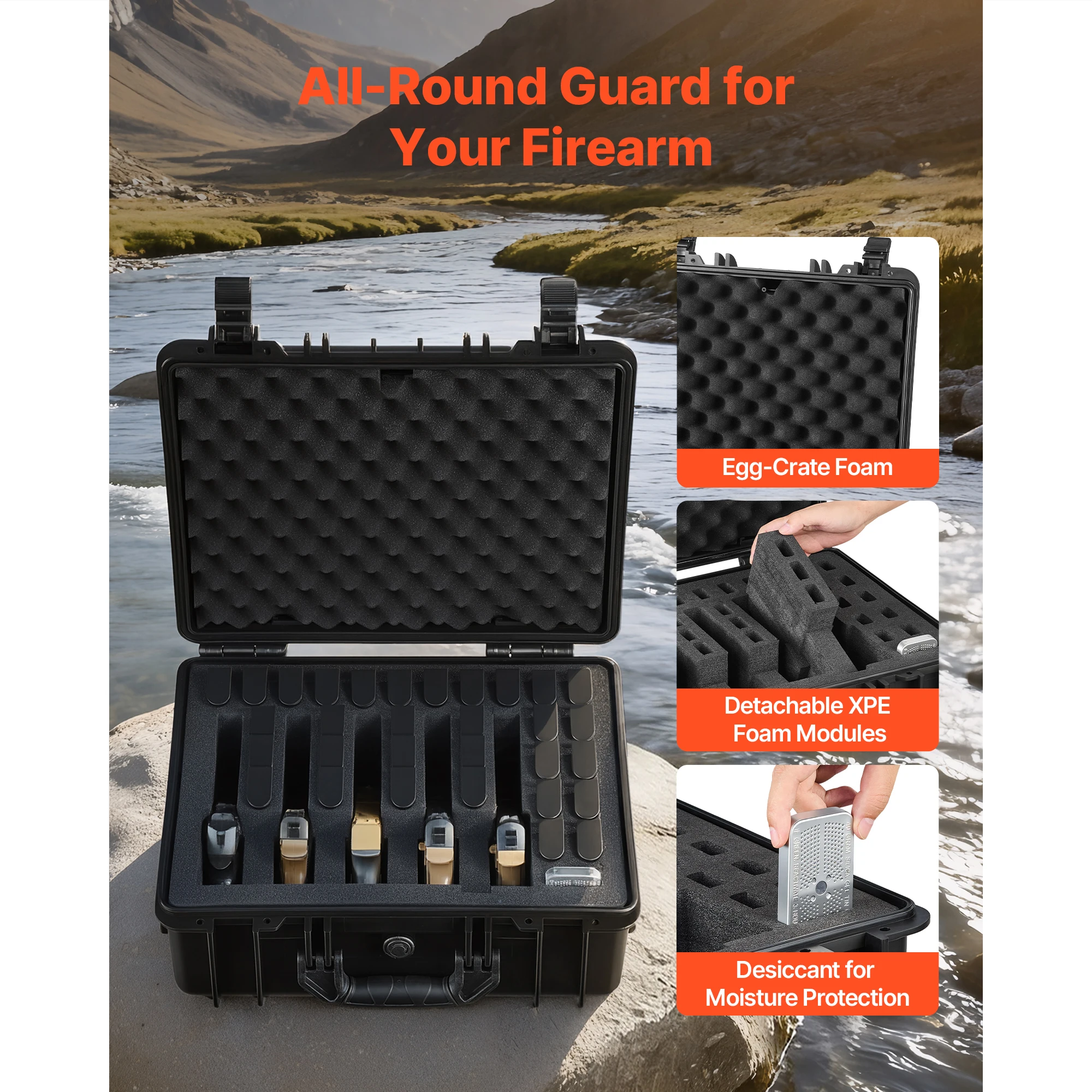 Hard Pistol Case Hard Gun Case with XPE Foam Lining Waterproof Pistol Box with Customizable Interior for Gun Lenses - Image 5