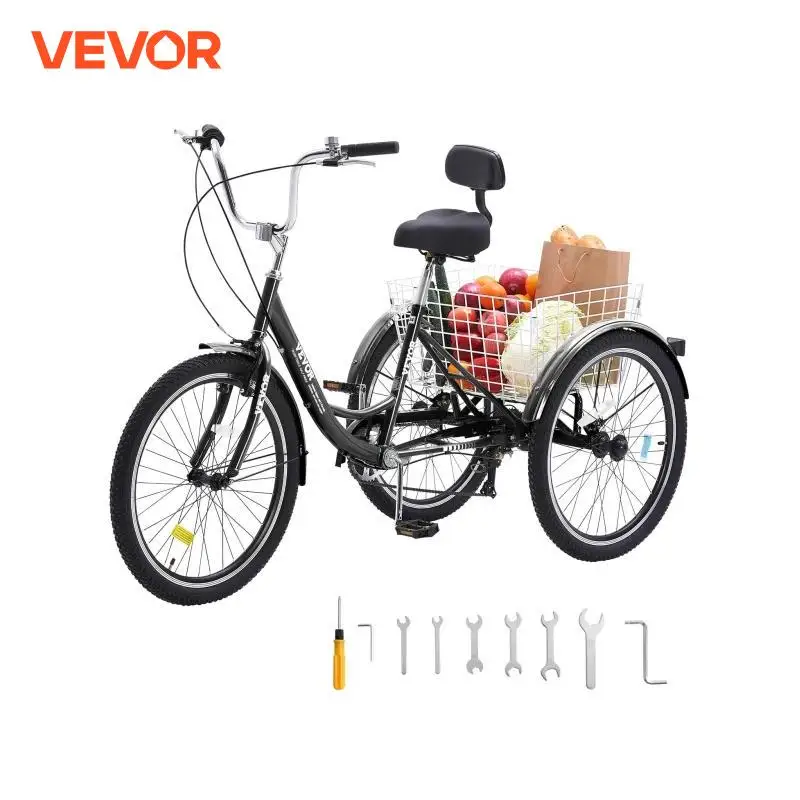 20inch 7 Speed Adult Tricycles Bike Adult Trikes 3-Wheeled Bicycles Carbon Steel Cruiser Bike with Basket