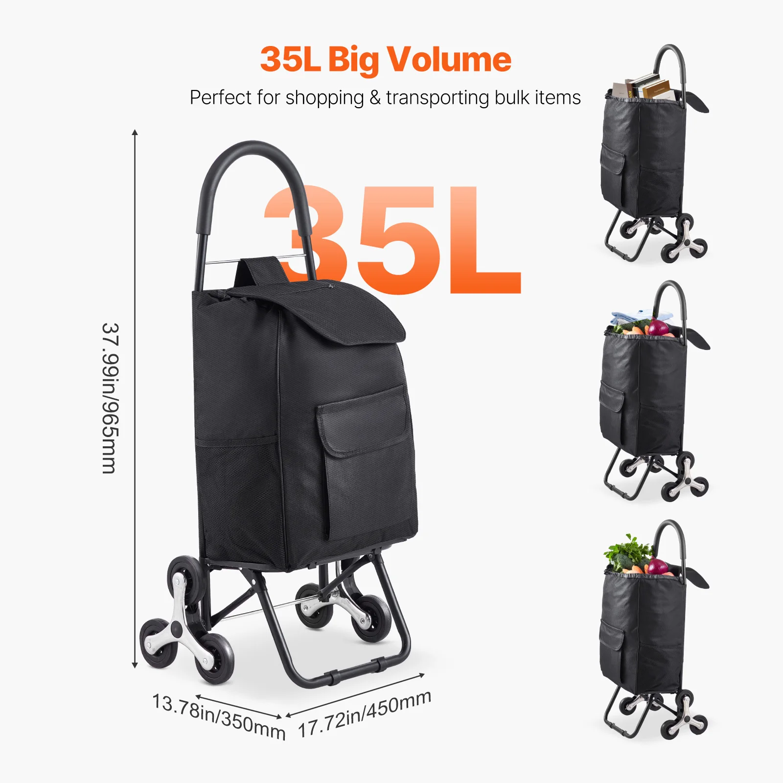36L 110Lbs Grocery Cart Folding Shopping Cart Hand-pulled Trolley Household Portable Storage Stair Climbing Handcart - Image 4