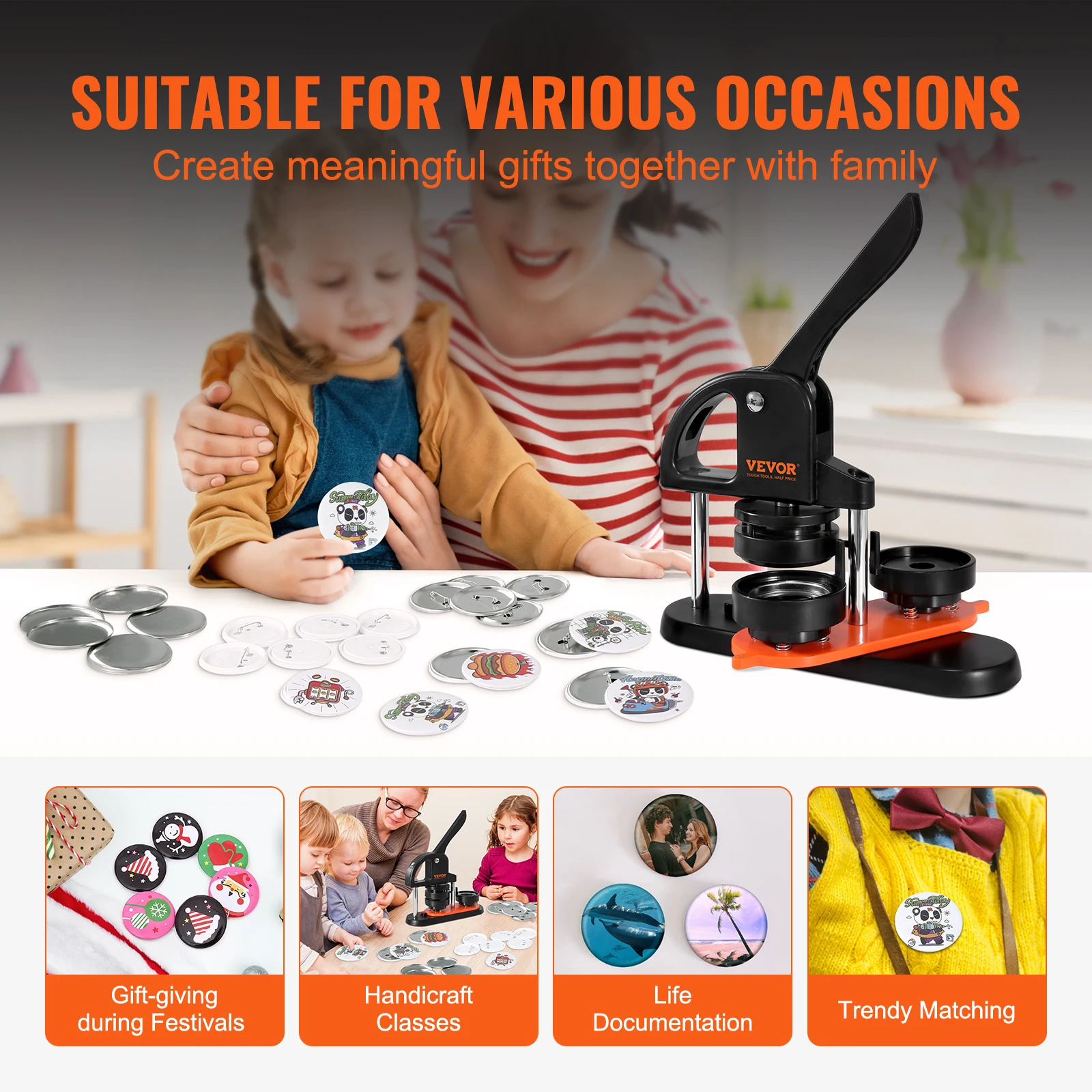 Button Maker 25/32/58 Pin Maker with Button Parts Ergonomic Arc Handle Punch Press Kit Button Maker Machine - Image 4