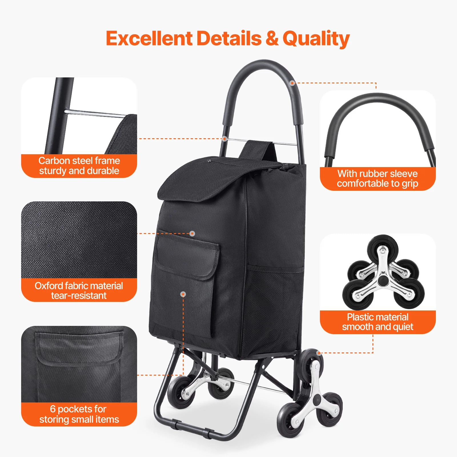 36L 110Lbs Grocery Cart Folding Shopping Cart Hand-pulled Trolley Household Portable Storage Stair Climbing Handcart - Image 6