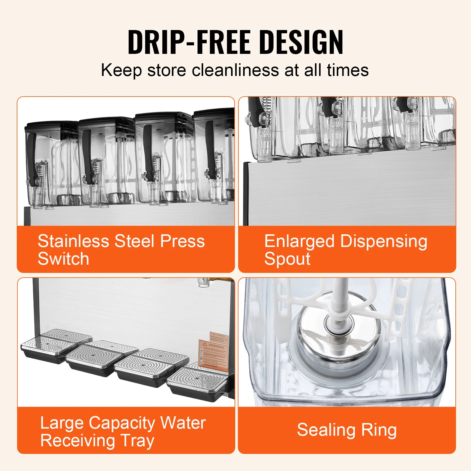 Commercial Beverage Dispenser 4 Tanks 10L/12L Per Tank Juice Dispenser Stainless Steel Ice Tea Drink Machine - Image 3