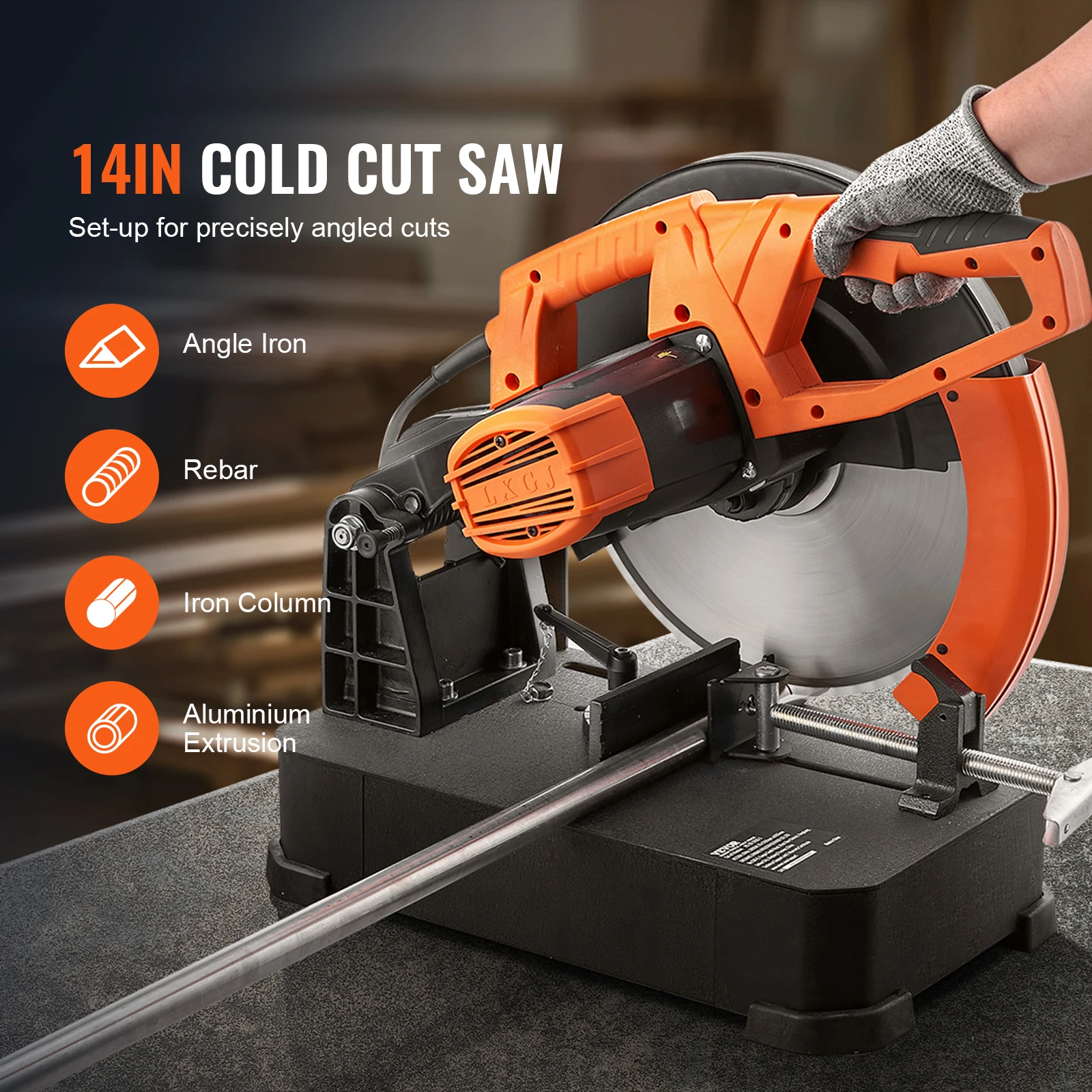 2800W Chop Saw 14"/355mm Blade Diameter Cut Off Saw 1200RPM Steel Cutting Machine 0-45° Adjustable Dry Cut Chop Saw - Image 2