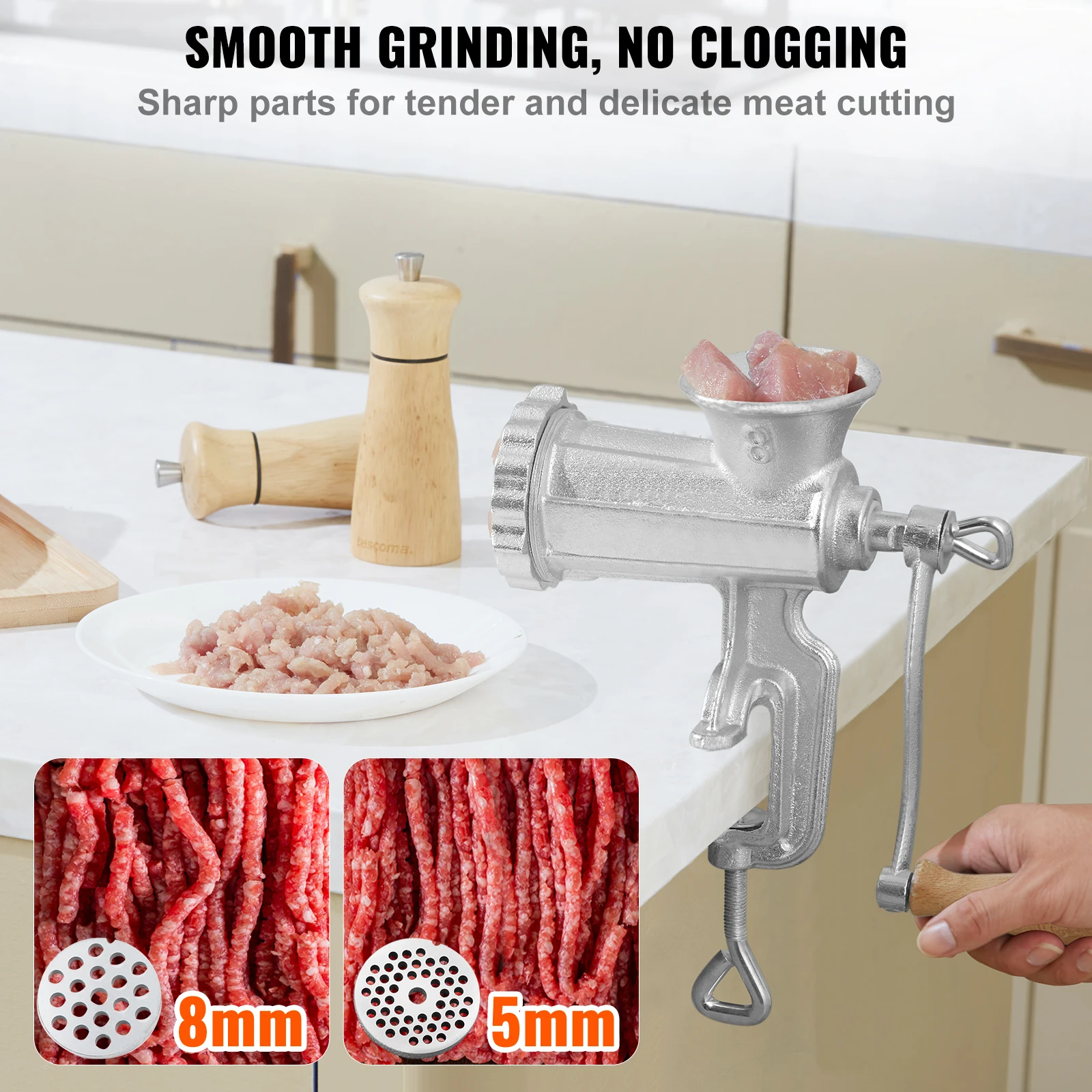 Manual Meat Grinder Heavy Duty Cast Iron Hand Meat Grinder Steel Table Clamp Meat Mincer Sausage Maker 1 Cutting Blade - Image 3