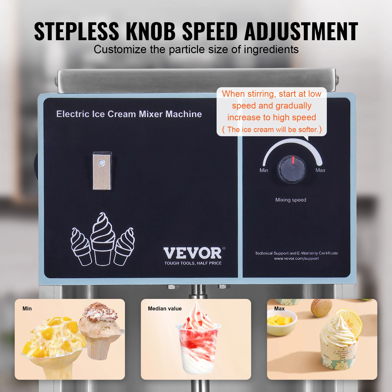 Ice Cream Blender High-Speed Ice Cream Maker Mixer Stir Machine Speed Adjustment Stainless Steel Ice Cream Shaker - Image 4