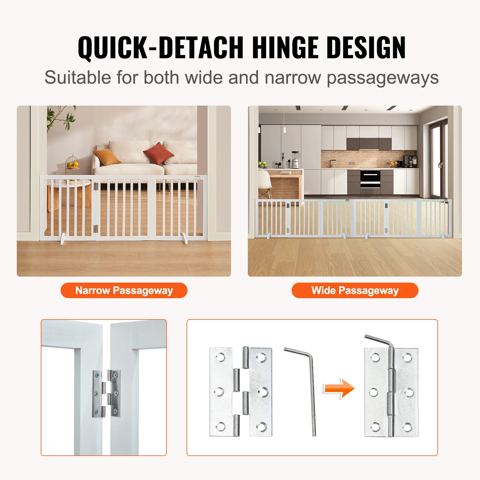 Free Standing Dog Gate Freestanding Pet Gate 3 Panels Foldable Dog Gate for Narrow Passageways Expandable Dog Barrier - Image 3