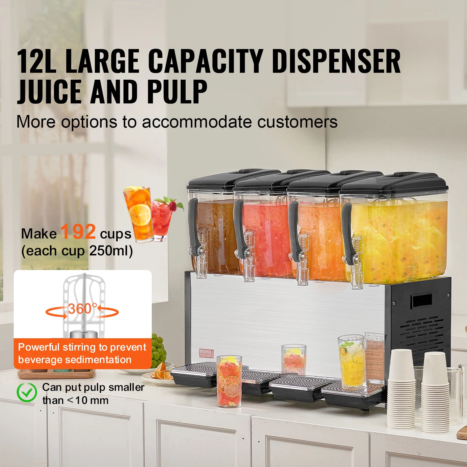 Commercial Beverage Dispenser 4 Tanks 10L/12L Per Tank Juice Dispenser Stainless Steel Ice Tea Drink Machine - Image 6
