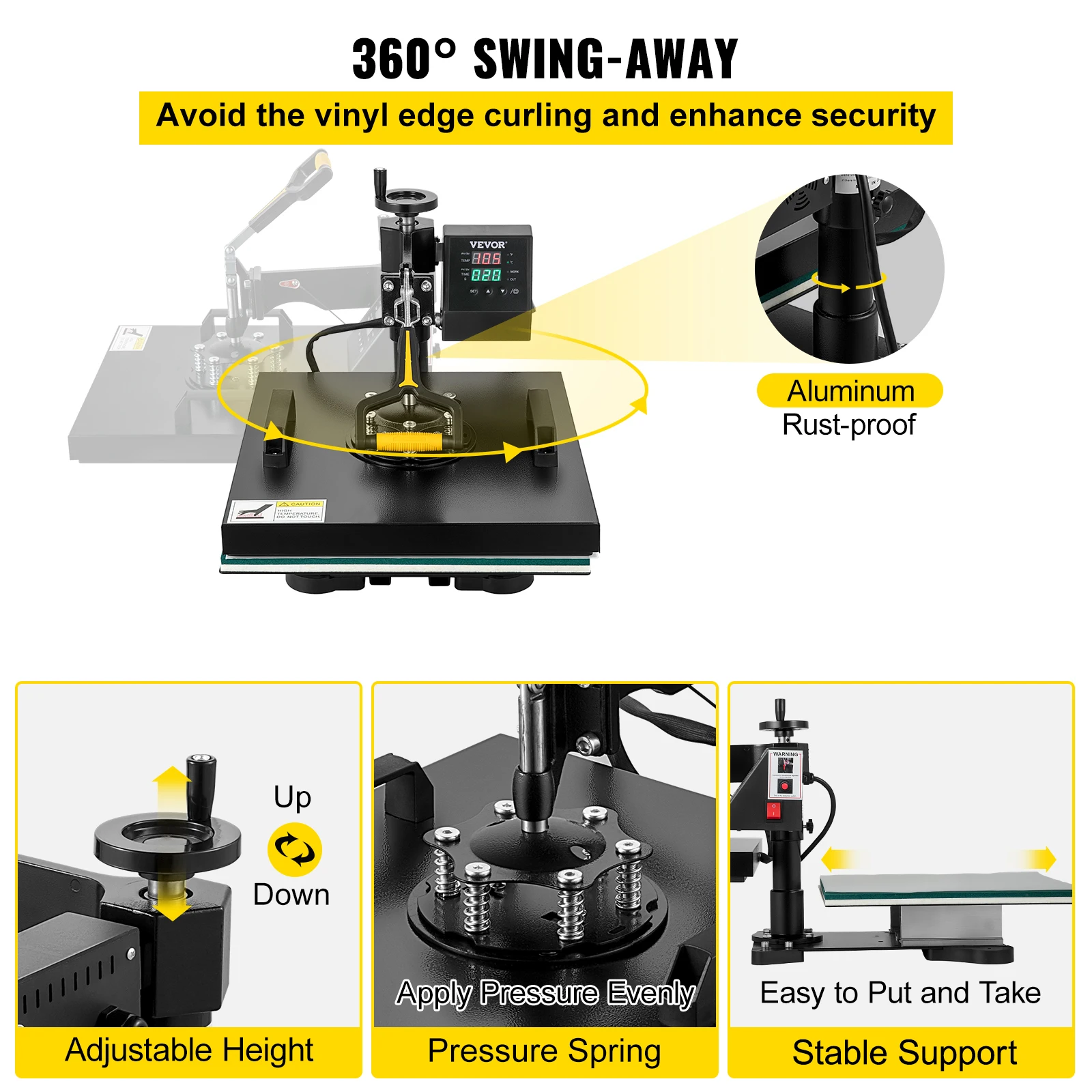 2In1 Heat Press Machine 38*38CM Multifunctional 360° Swing-Away Digital Sublimation Printer Transfer DIY T-shirt Cap - Image 5