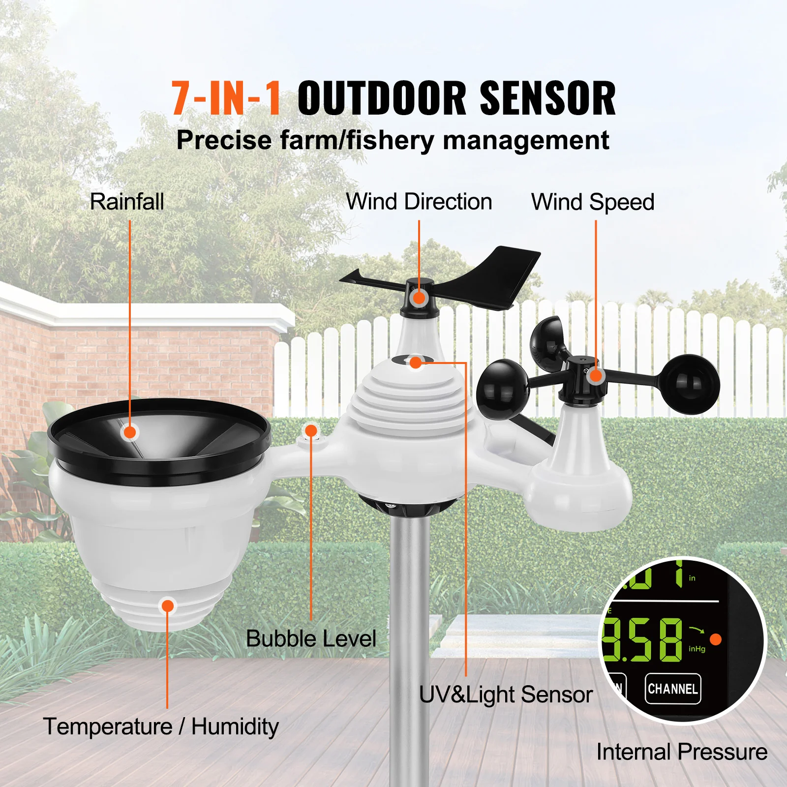 7-in-1 Wireless Weather Station 7.5in Large Color Display Digital Home Weather Station for Forecast Data, Alarm, Alerts - Image 2